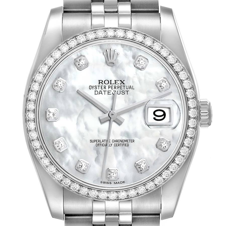 Rolex Datejust Mother of Pearl Diamond Steel Mens Watch 116244 Box Card SwissWatchExpo