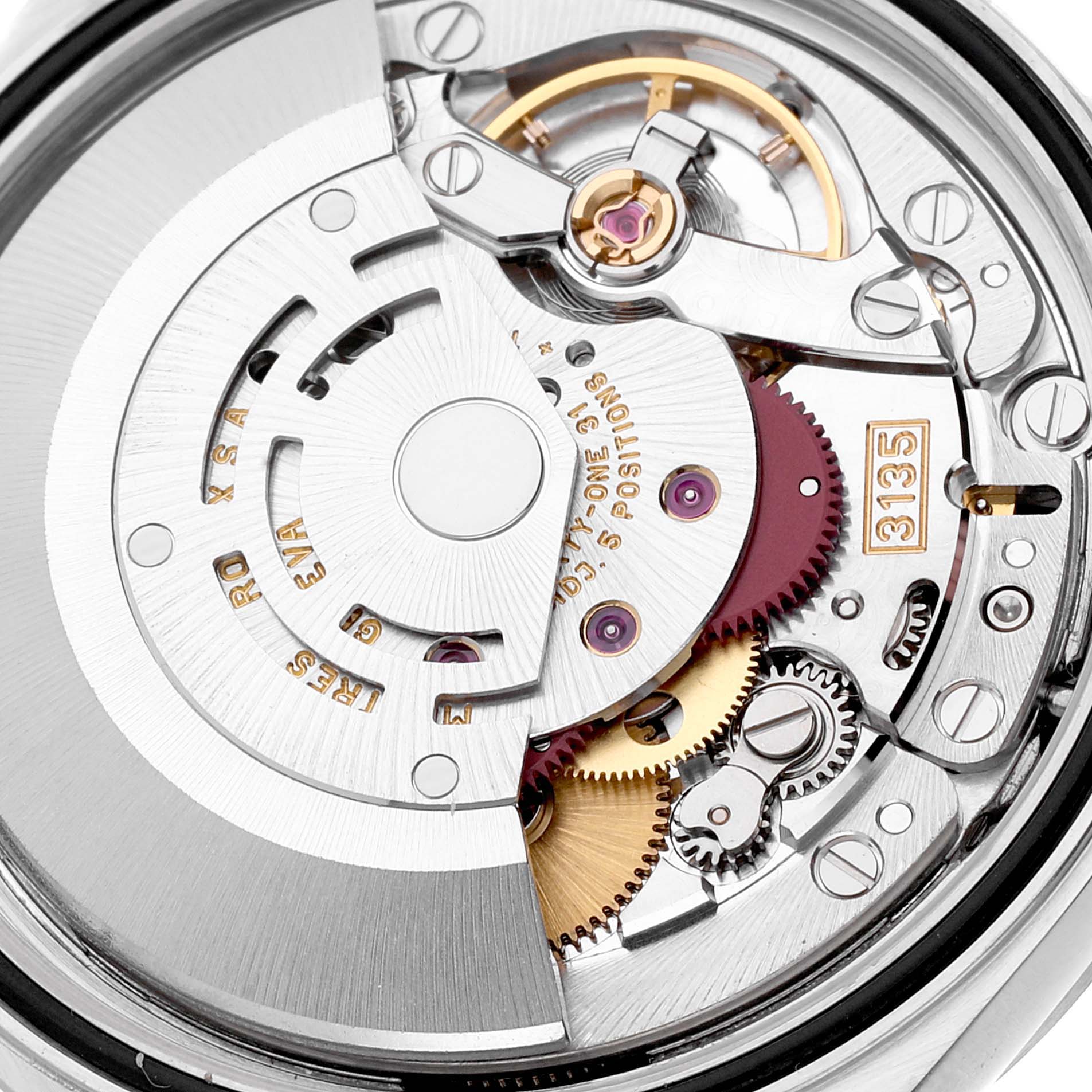 The image shows the intricate internal movement mechanism of the Rolex Datejust 16234 Men's Stainless Steel Black Dial 16234 Men's Stainless Steel Black Dial watch at a close-up angle.