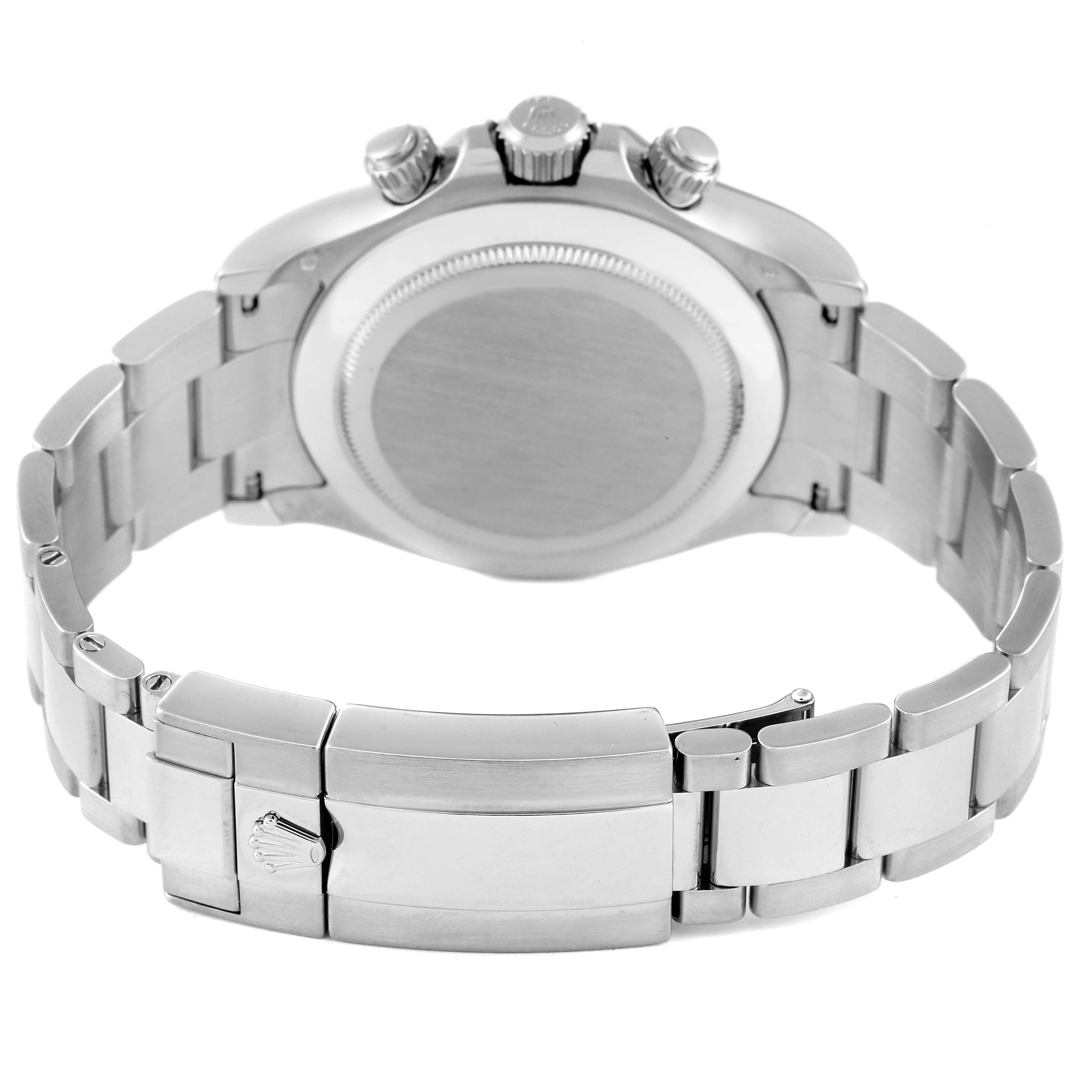 This image shows the back view of the Rolex Daytona 116509 Men's White Gold Blue Dial 116509 Men's White Gold Blue Dial watch, focusing on the case back, bracelet, and clasp.