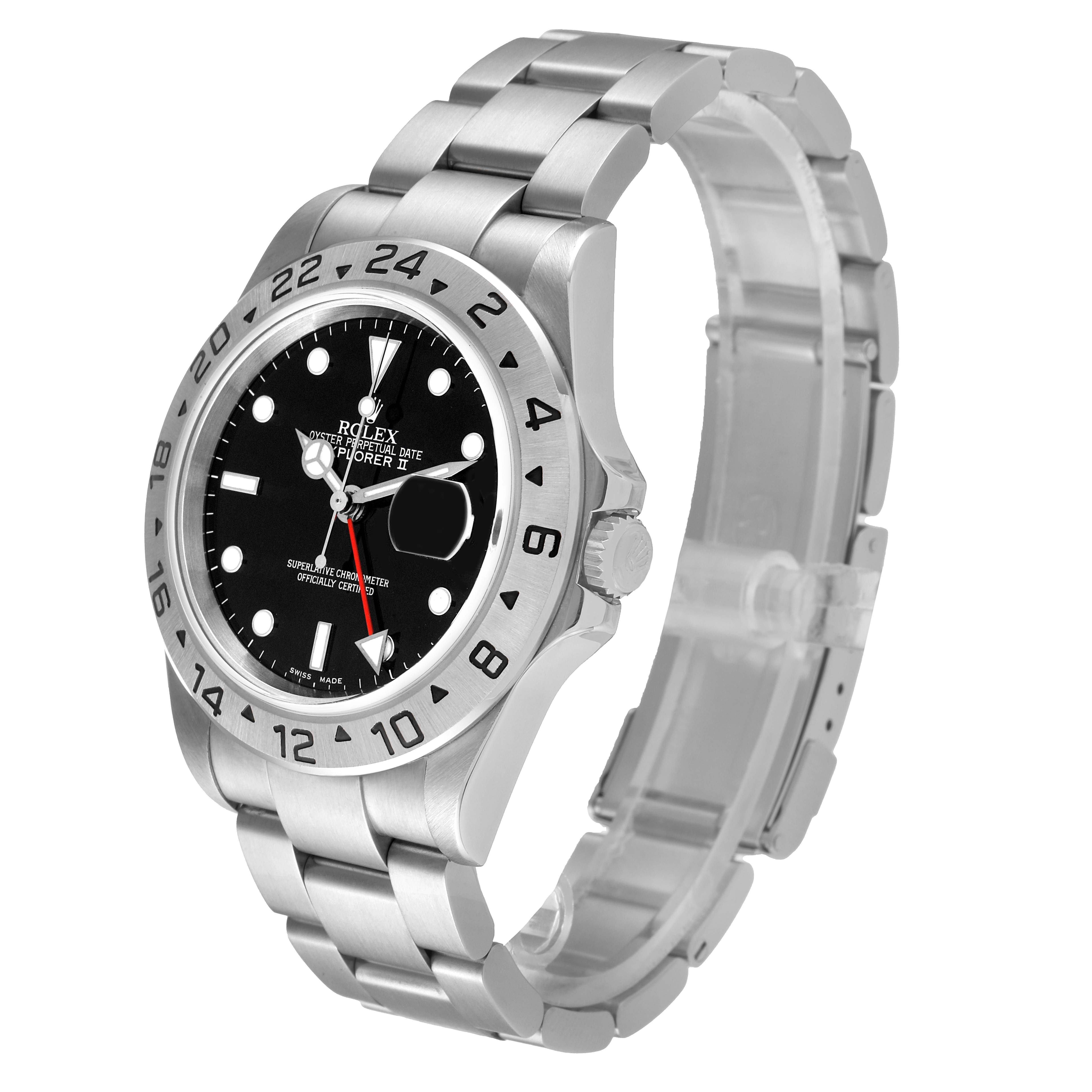 The image shows a Rolex Explorer 16570 Men
s Stainless Steel Black Dial 16570 Men
s Stainless Steel Black Dial watch at an angle highlighting its bezel, crown, dial, and bracelet.