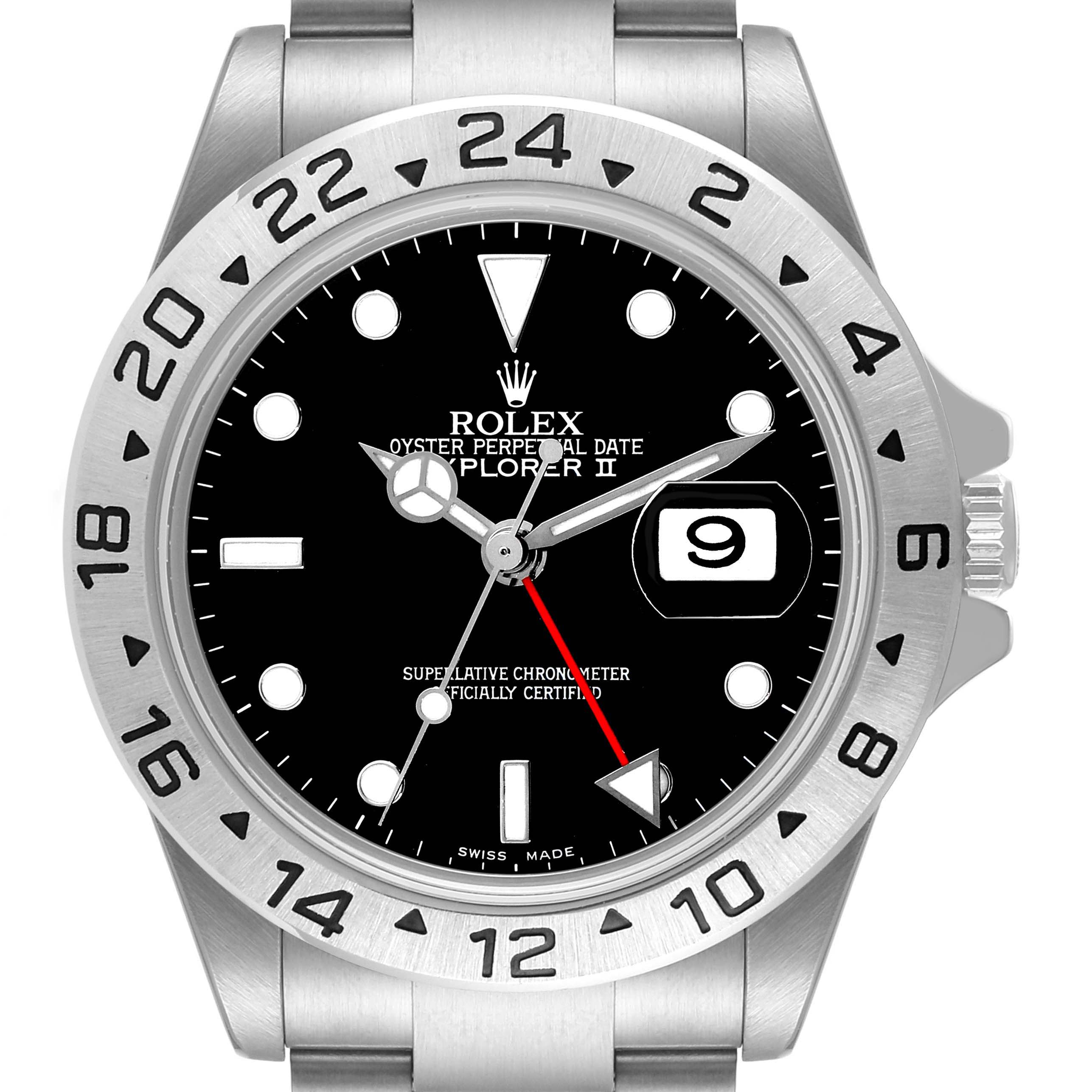 The image shows a front view of a Rolex Explorer 16570 Men
s Stainless Steel Black Dial 16570 Men
s Stainless Steel Black Dial watch, highlighting the dial, hour markers, hands, bezel, and date window.