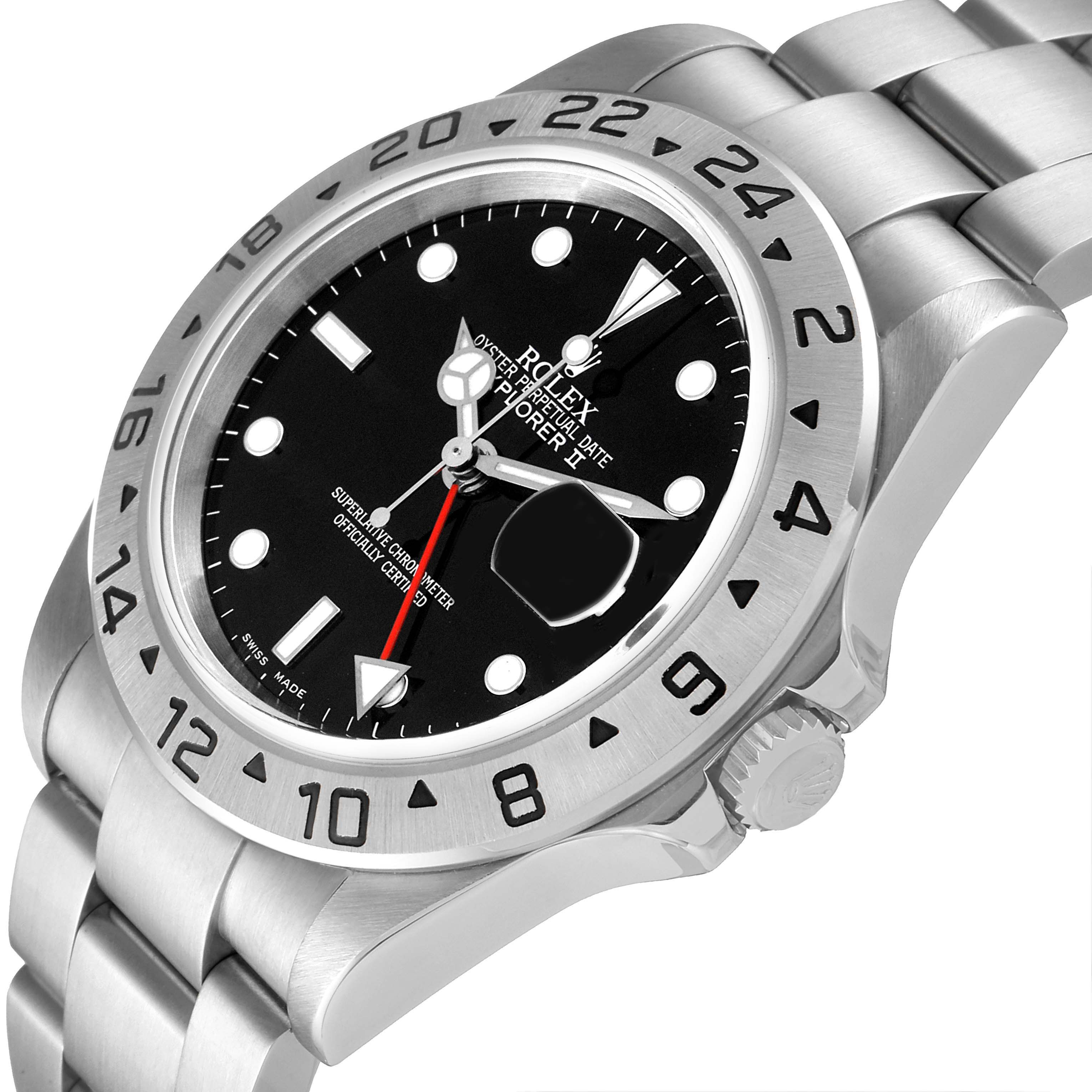 The image shows a close-up angle of the face and bracelet of the Rolex Explorer 16570 Men
s Stainless Steel Black Dial 16570 Men
s Stainless Steel Black Dial watch, highlighting its dial, bezel, and crown.