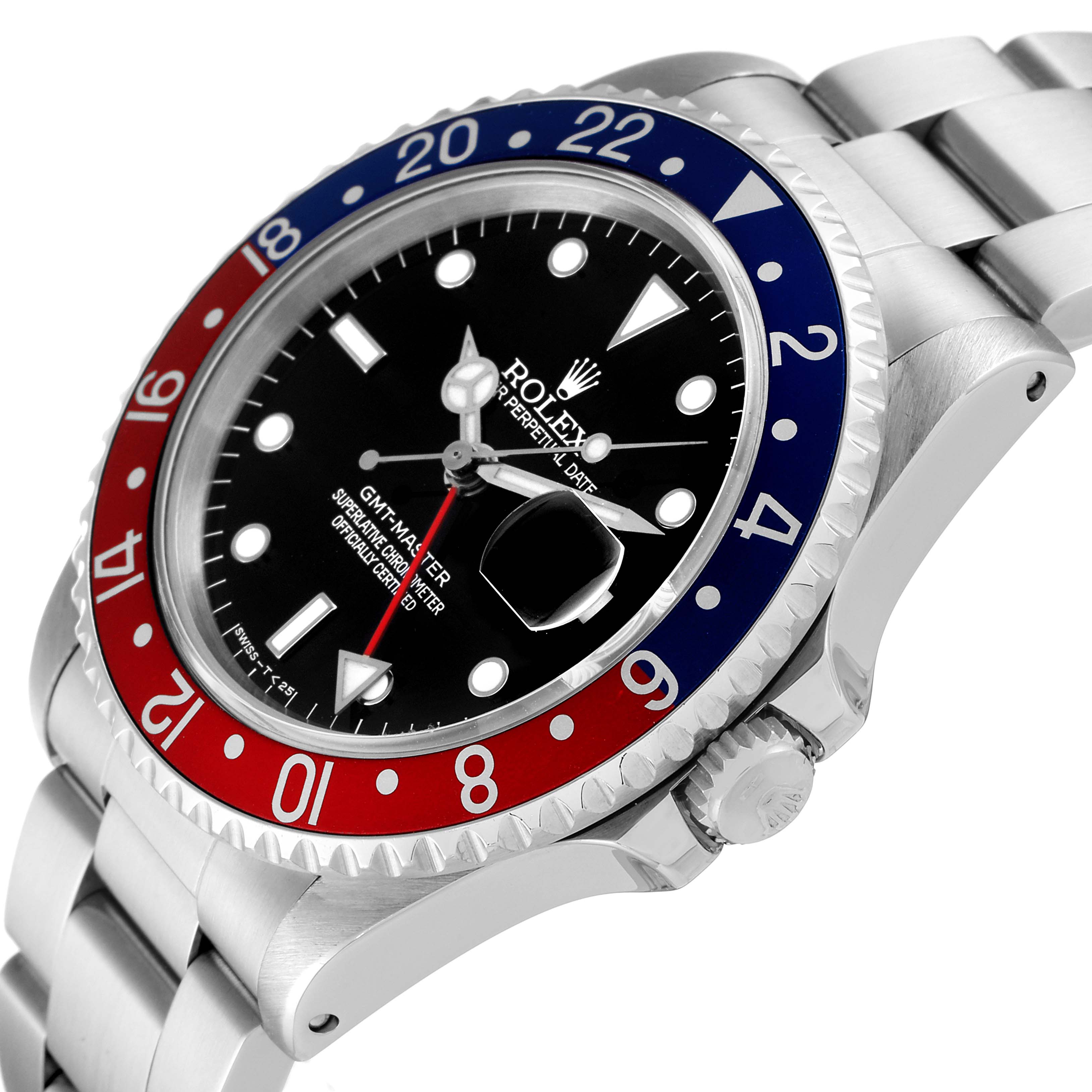 The image shows a close-up angle of a Rolex GMT-Master 16700 Men's Stainless Steel Black Dial 16700 Men's Stainless Steel Black Dial watch, highlighting the bezel, dial, and bracelet.