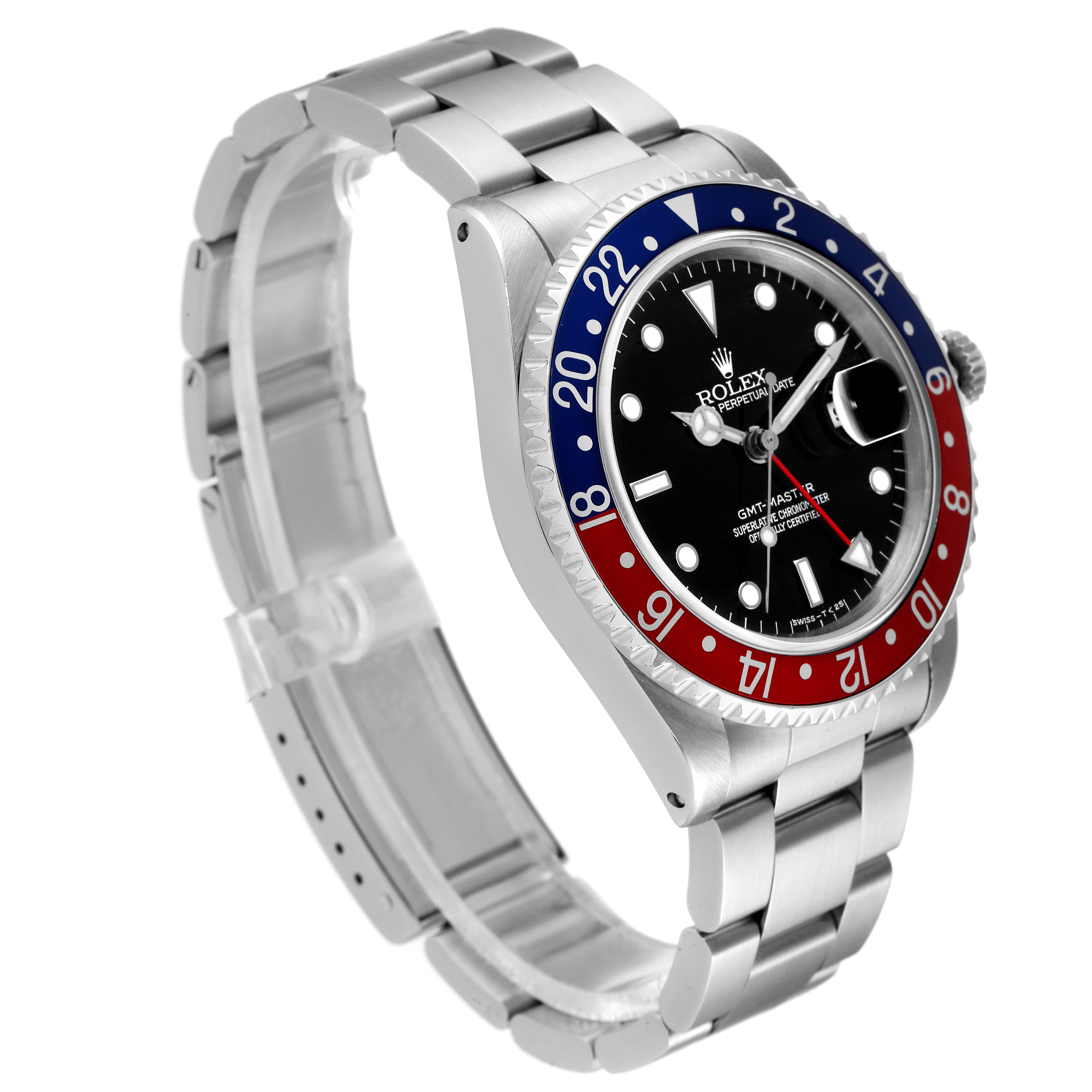 The image shows a Rolex GMT-Master 16700 Men's Stainless Steel Black Dial 16700 Men's Stainless Steel Black Dial watch at a three-quarter angle, highlighting the bezel, dial, and bracelet.