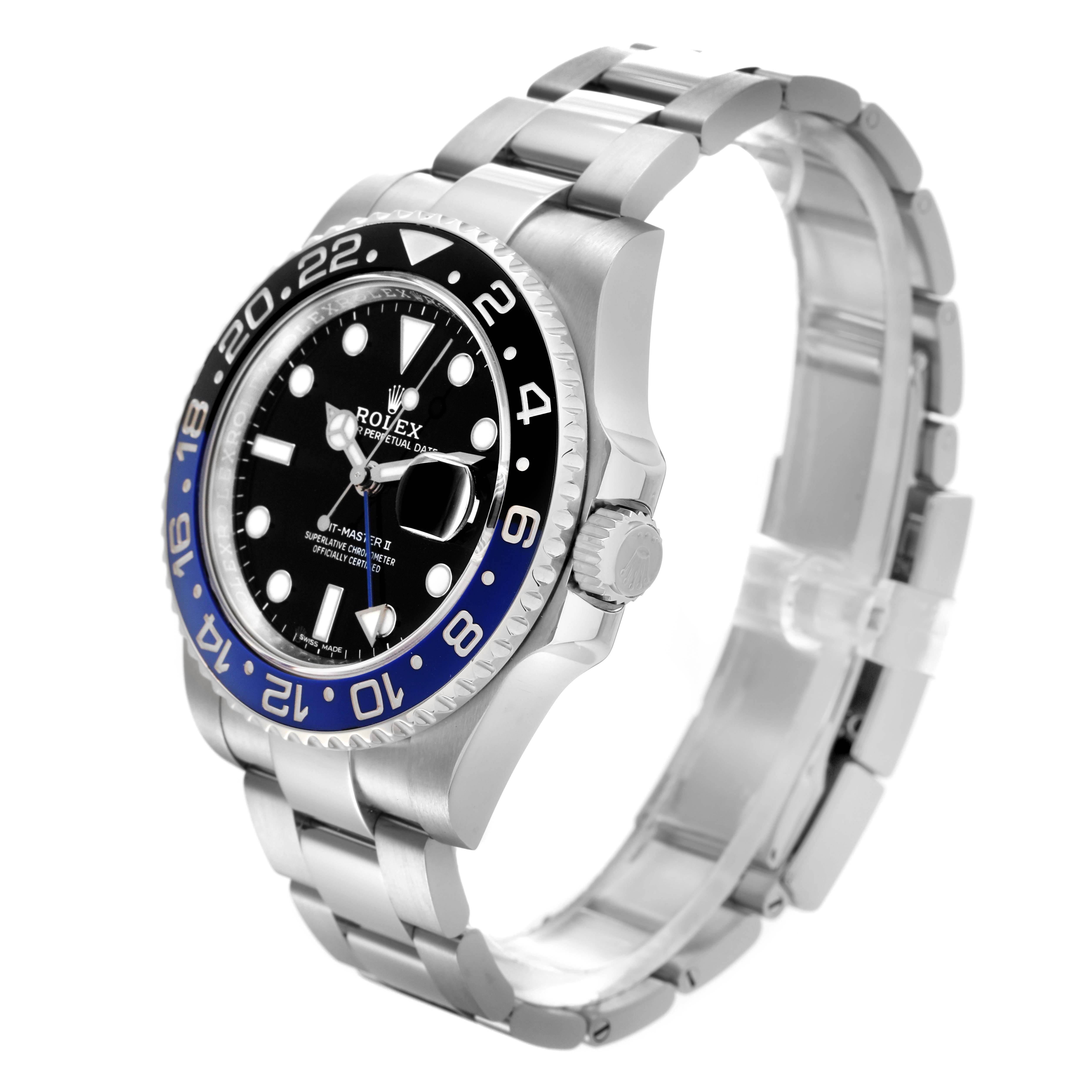 The Rolex GMT-Master 126710 Men's Stainless Steel Black Dial 126710 Men's Stainless Steel Black Dial watch is shown at a three-quarter angle, displaying the bezel, dial, hands, and bracelet.