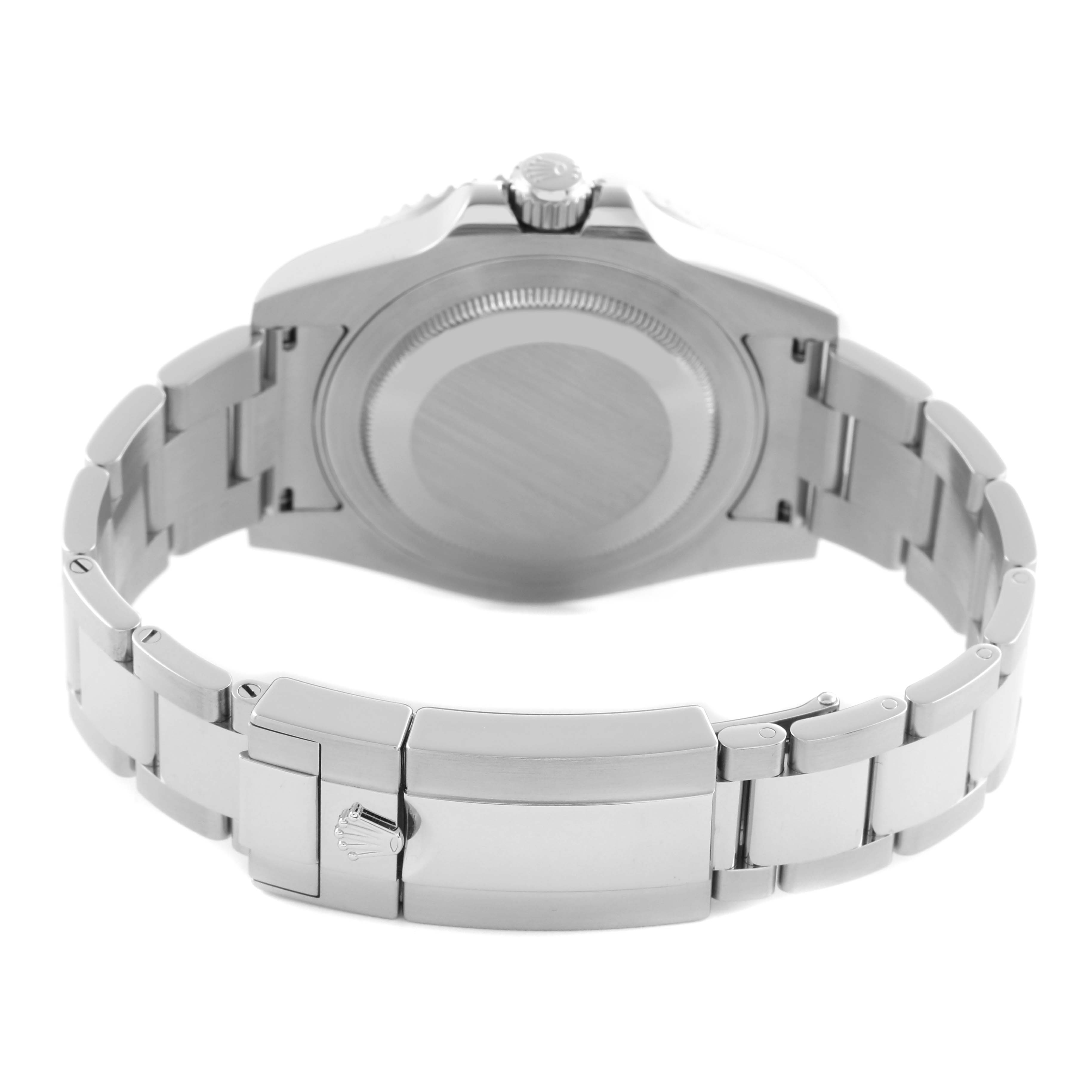 The image shows the back case and bracelet of a Rolex GMT-Master 126710 Men's Stainless Steel Black Dial 126710 Men's Stainless Steel Black Dial, viewed from behind.