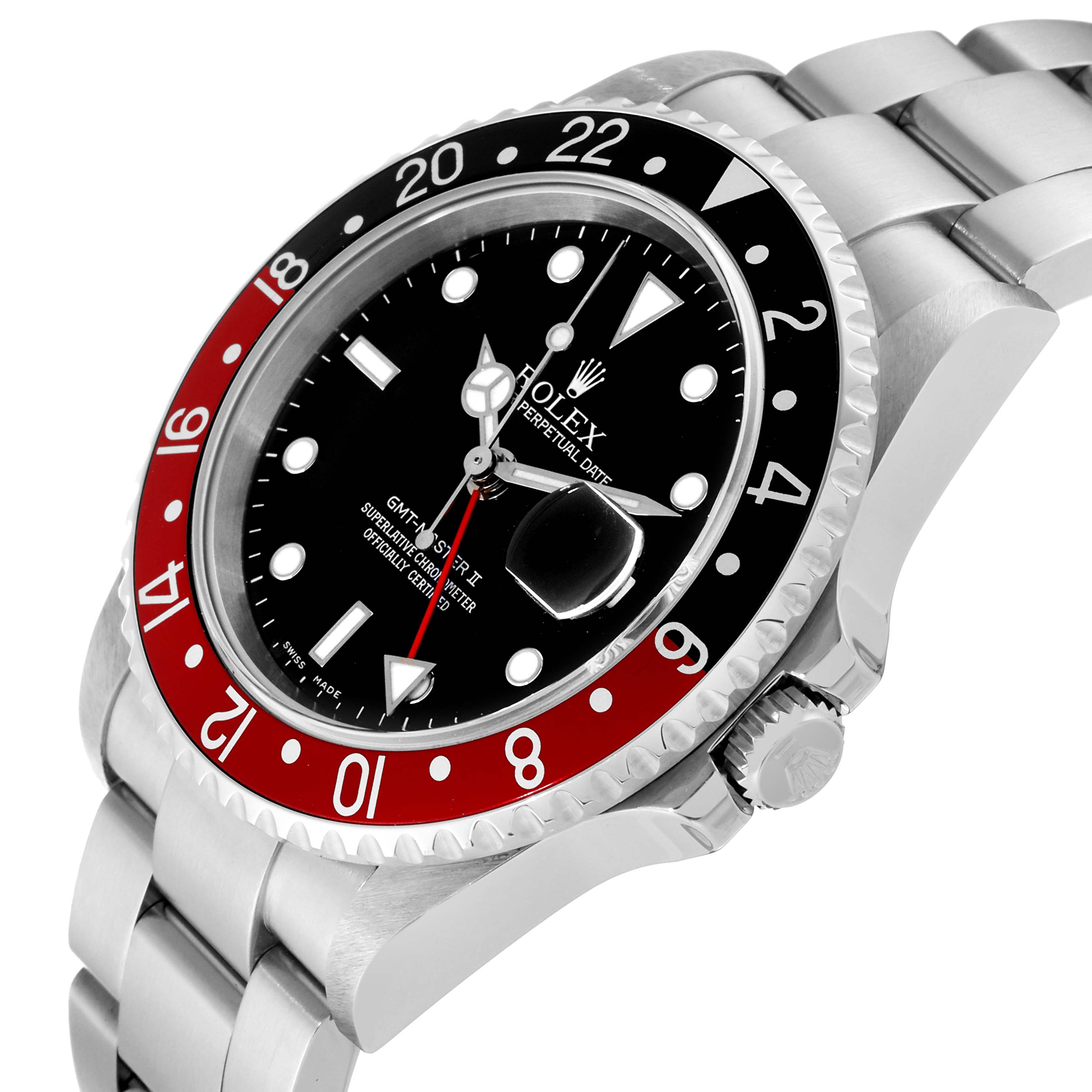 The image shows a Rolex GMT-Master 16710 Men's Stainless Steel Black Dial 16710 Men's Stainless Steel Black Dial watch angled from the front and left, highlighting the bezel, dial, and bracelet.