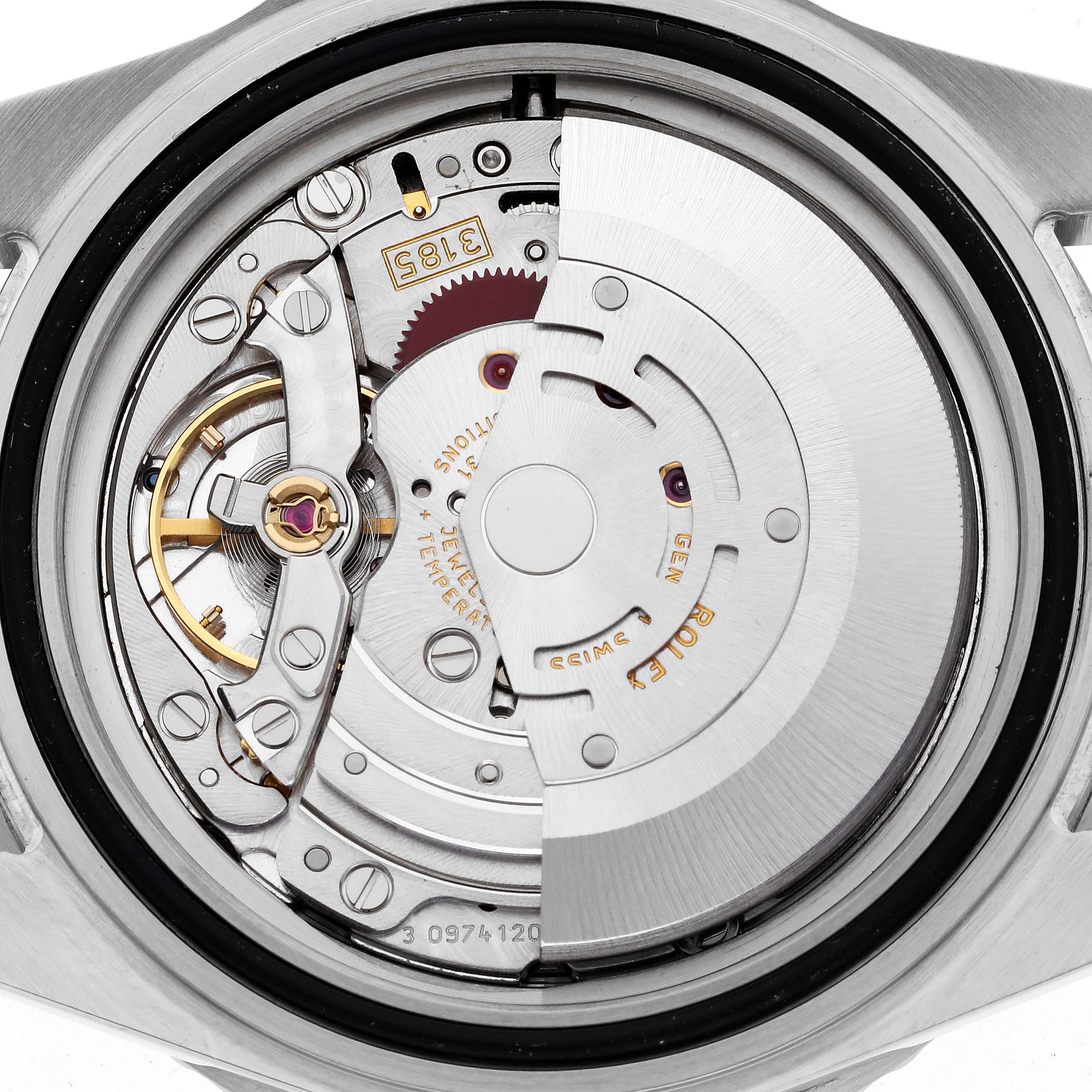 The image shows the internal mechanical movement of a Rolex GMT-Master 16710 Men's Stainless Steel Black Dial 16710 Men's Stainless Steel Black Dial watch from a straight top-down angle.