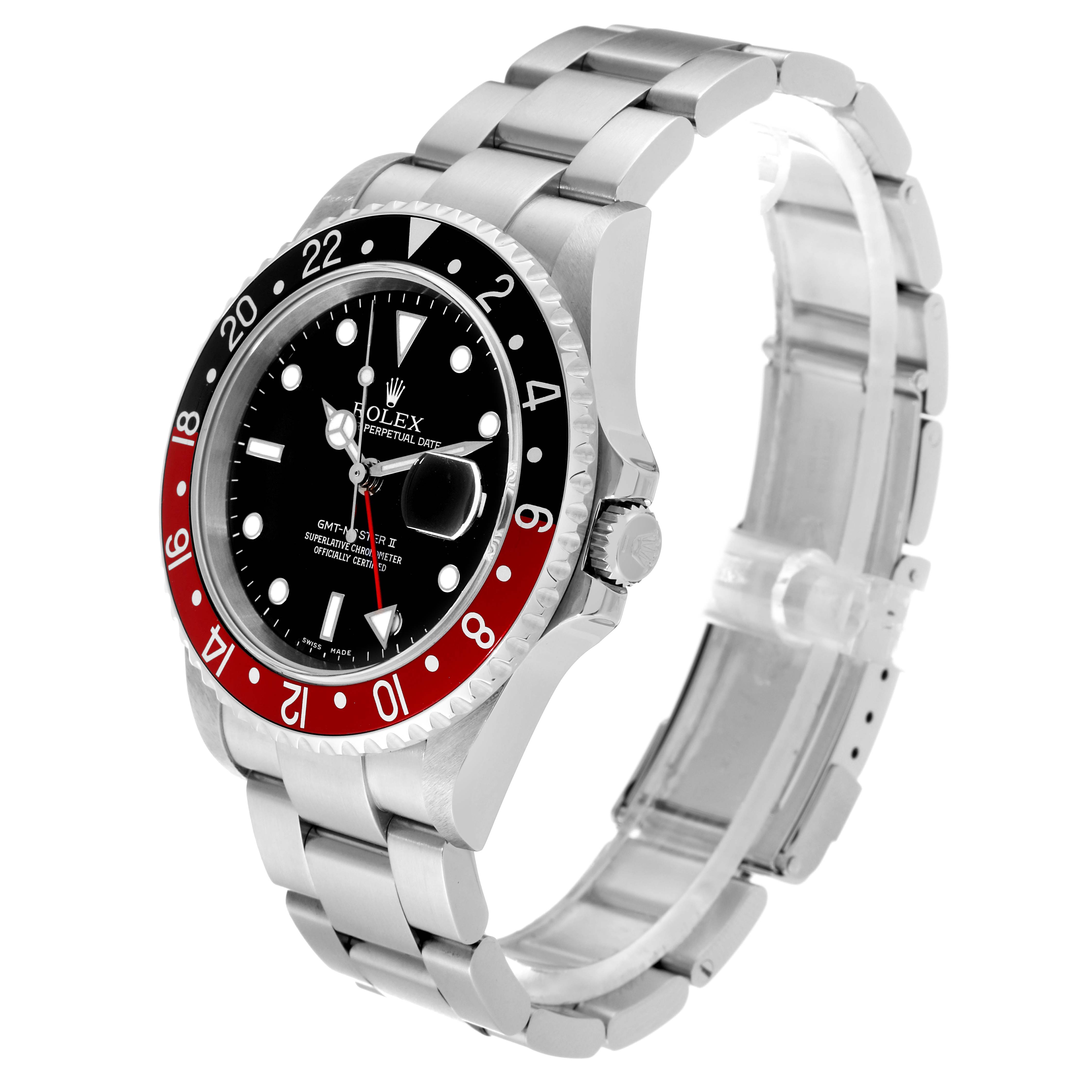The Rolex GMT-Master 16710 Men's Stainless Steel Black Dial 16710 Men's Stainless Steel Black Dial watch is shown at a slight front angle, highlighting the bezel, dial, bracelet, and crown.