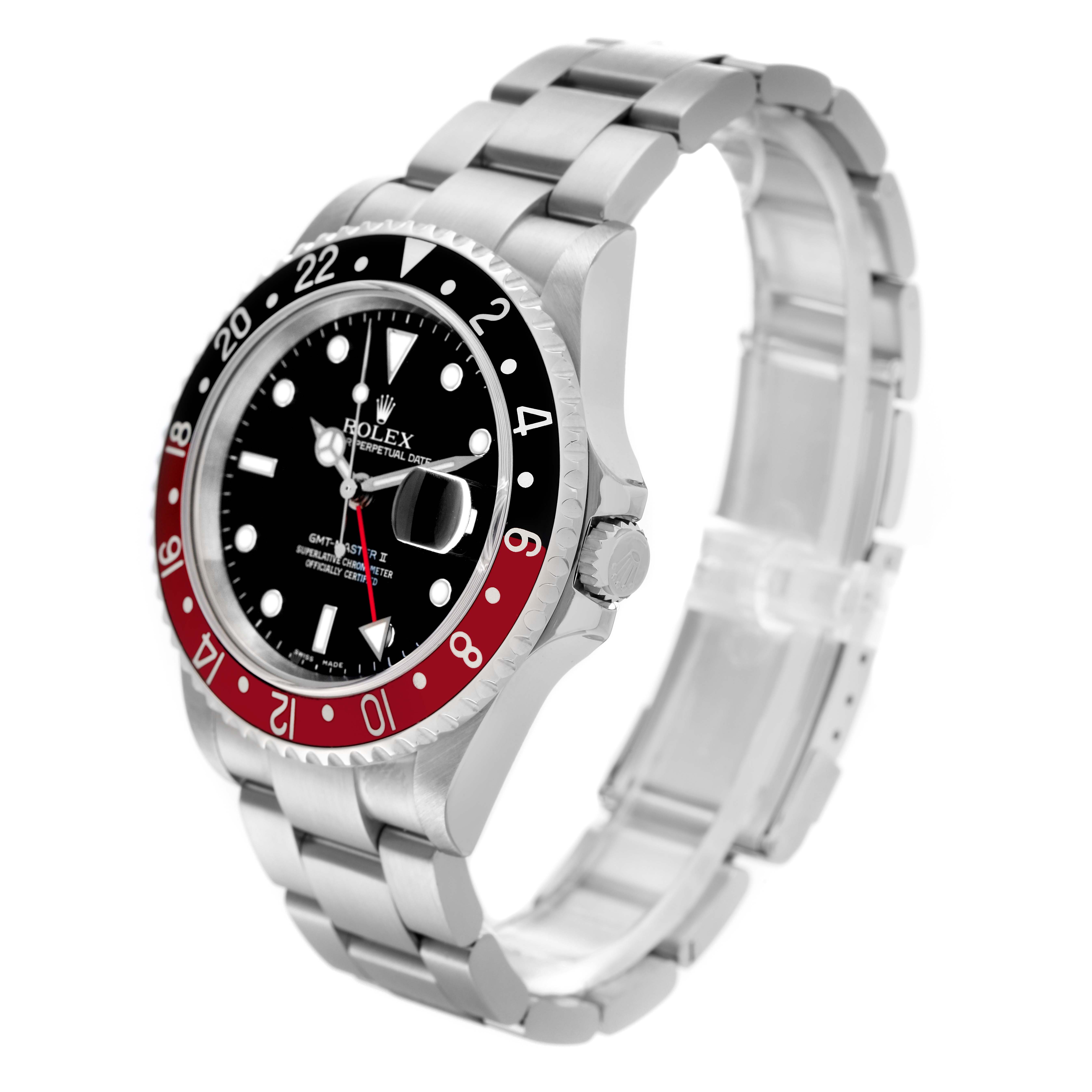 The Rolex GMT-Master 16710 Men's Stainless Steel Black Dial 16710 Men's Stainless Steel Black Dial watch is shown at a slight angle, highlighting the bezel, face, crown, and bracelet.