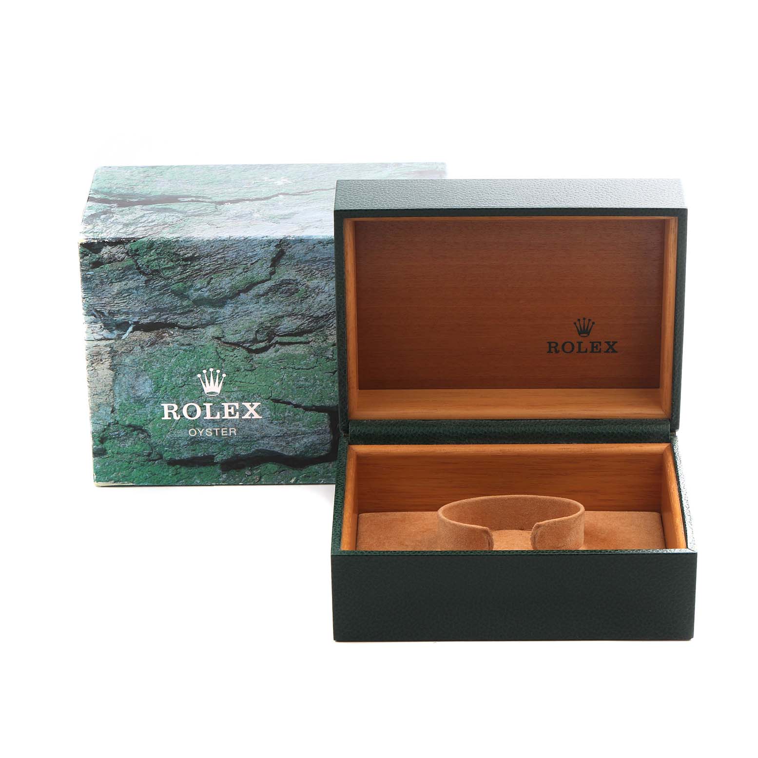 The image features an open Rolex GMT-Master 16710 Men's Stainless Steel Black Dial 16710 Men's Stainless Steel Black Dial watch box and its outer packaging, positioned at a front-facing angle.