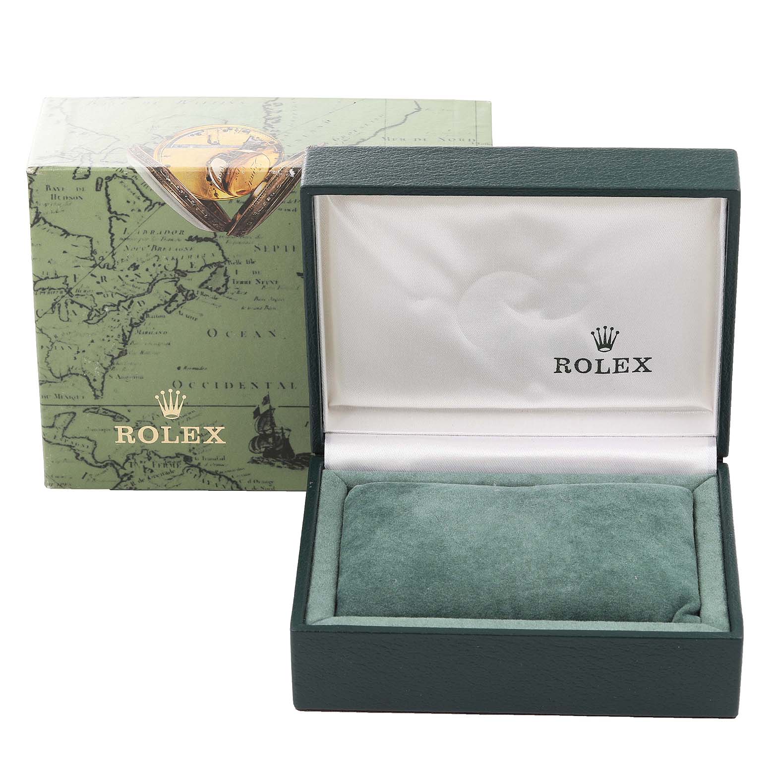 The image shows the open box and outer packaging of a Rolex Oyster Perpetual 67194 Women's Stainless Steel Black Dial 67194 Women's Stainless Steel Black Dial watch.