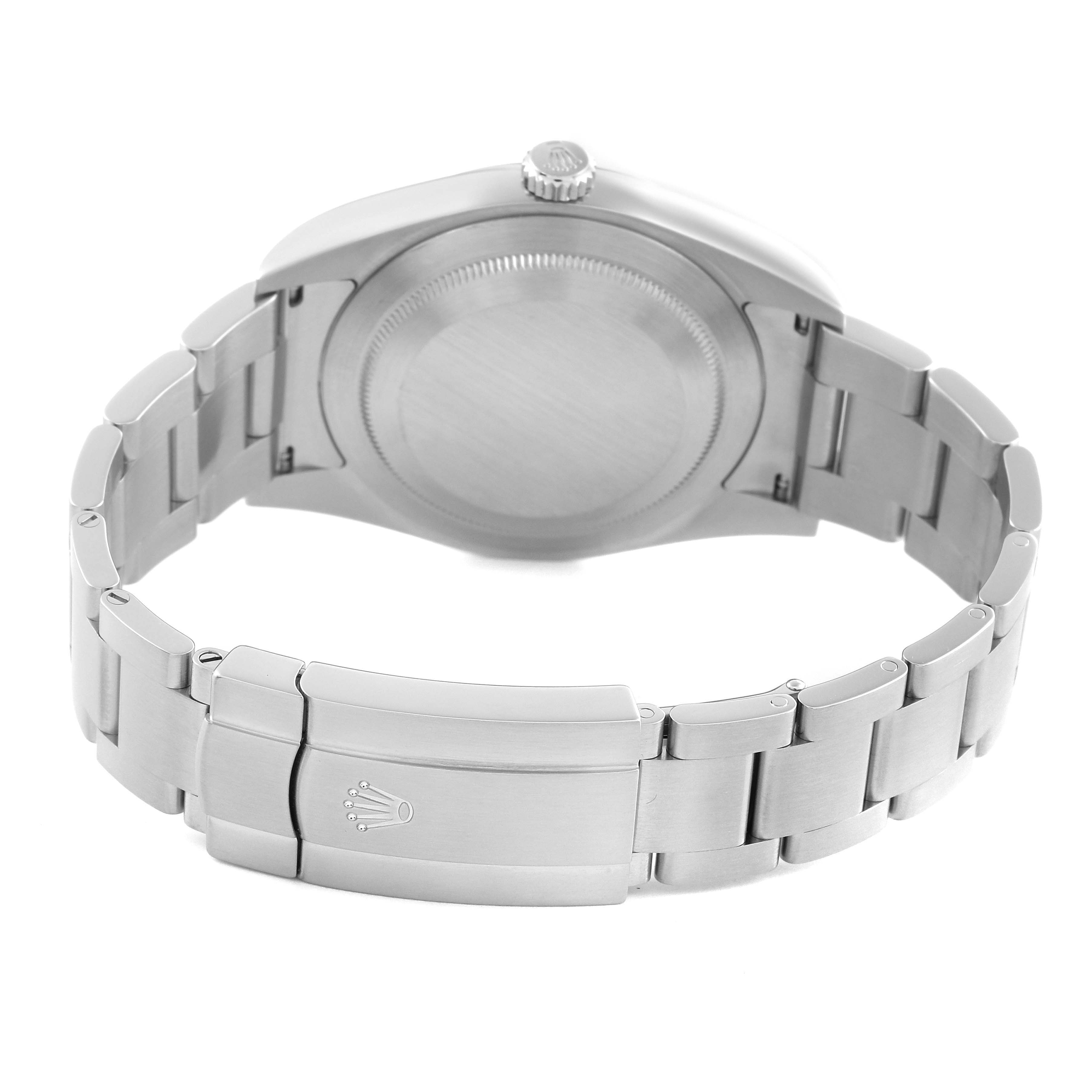 The image shows the rear angle of the Rolex Oyster Perpetual 114300 Men's Stainless Steel Grey Dial 114300 Men's Stainless Steel Grey Dial watch, focusing on the case back and metal bracelet with the clasp.