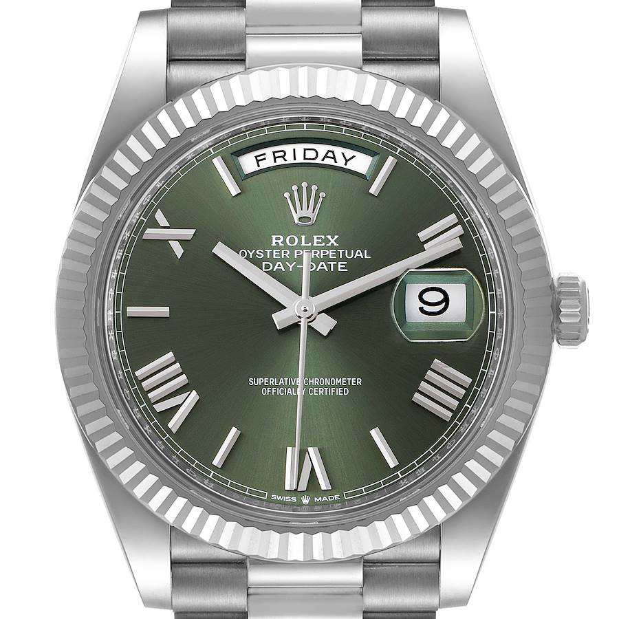 Rolex President Day-Date 40 Green Dial White Gold Watch 228239 Box Card SwissWatchExpo