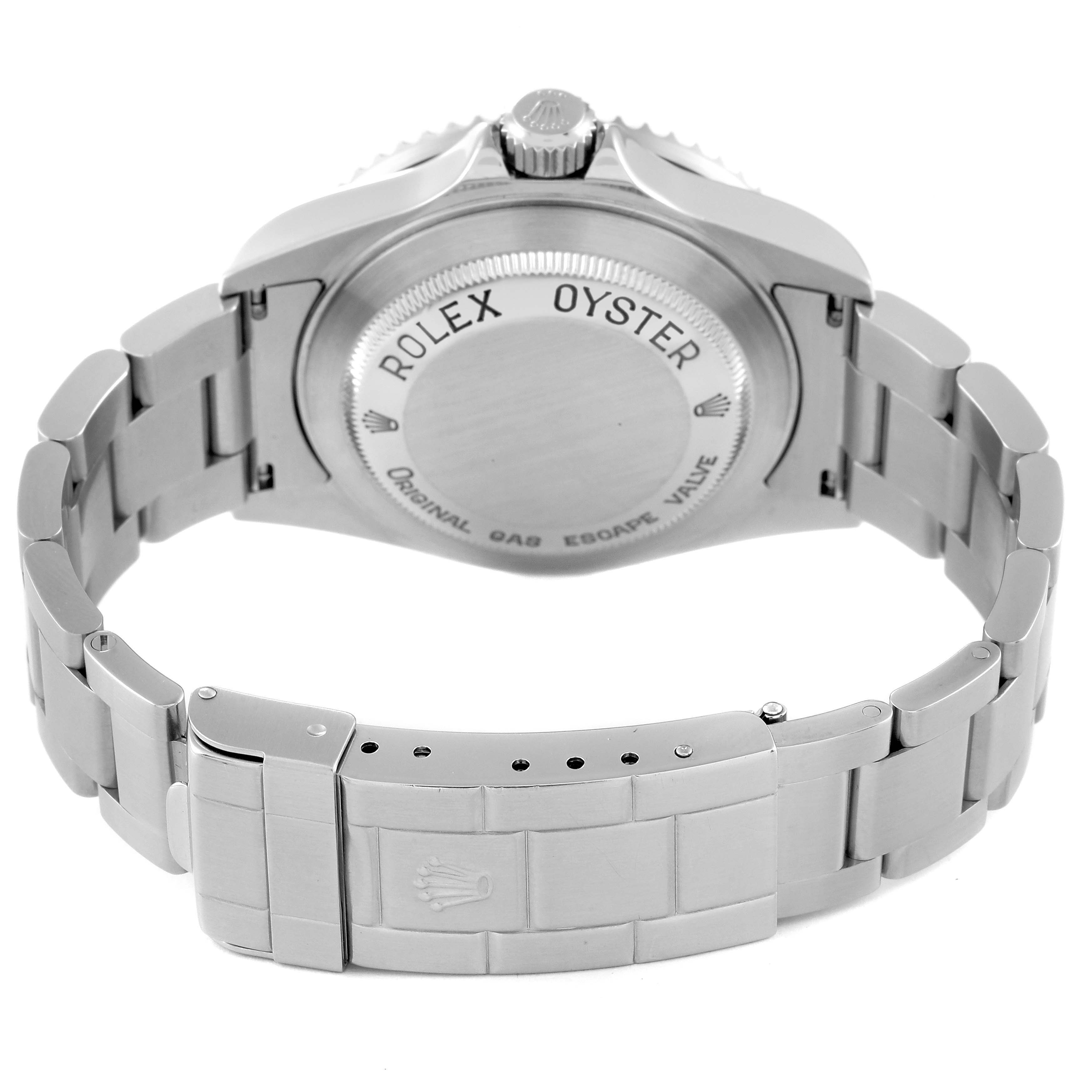 This image shows the back case and bracelet of a Rolex Sea-Dweller 16600 Men
s Stainless Steel Black Dial 16600 Men
s Stainless Steel Black Dial watch from a rear angle.