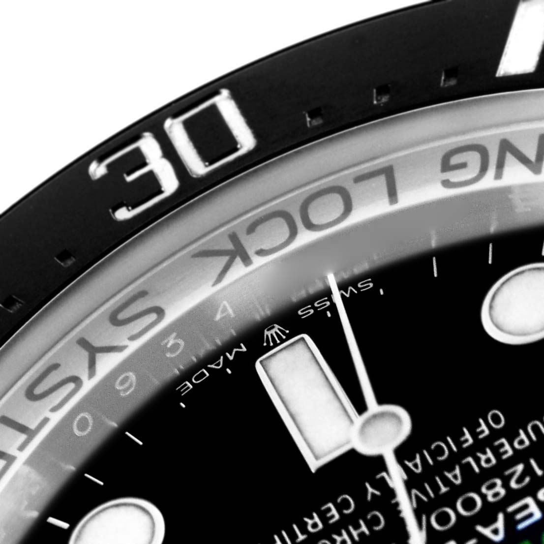 The image shows a close-up of the Rolex Sea-Dweller 126660 Men's Stainless Steel Blue Dial 126660 Men's Stainless Steel Blue Dial watch, focusing on the bezel and part of the dial.