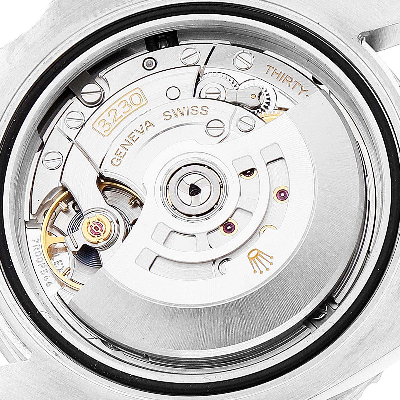 The image shows the movement and internal mechanism of a Rolex Submariner 124060 Men
s Stainless Steel Black Dial 124060 Men
s Stainless Steel Black Dial watch viewed from the back.