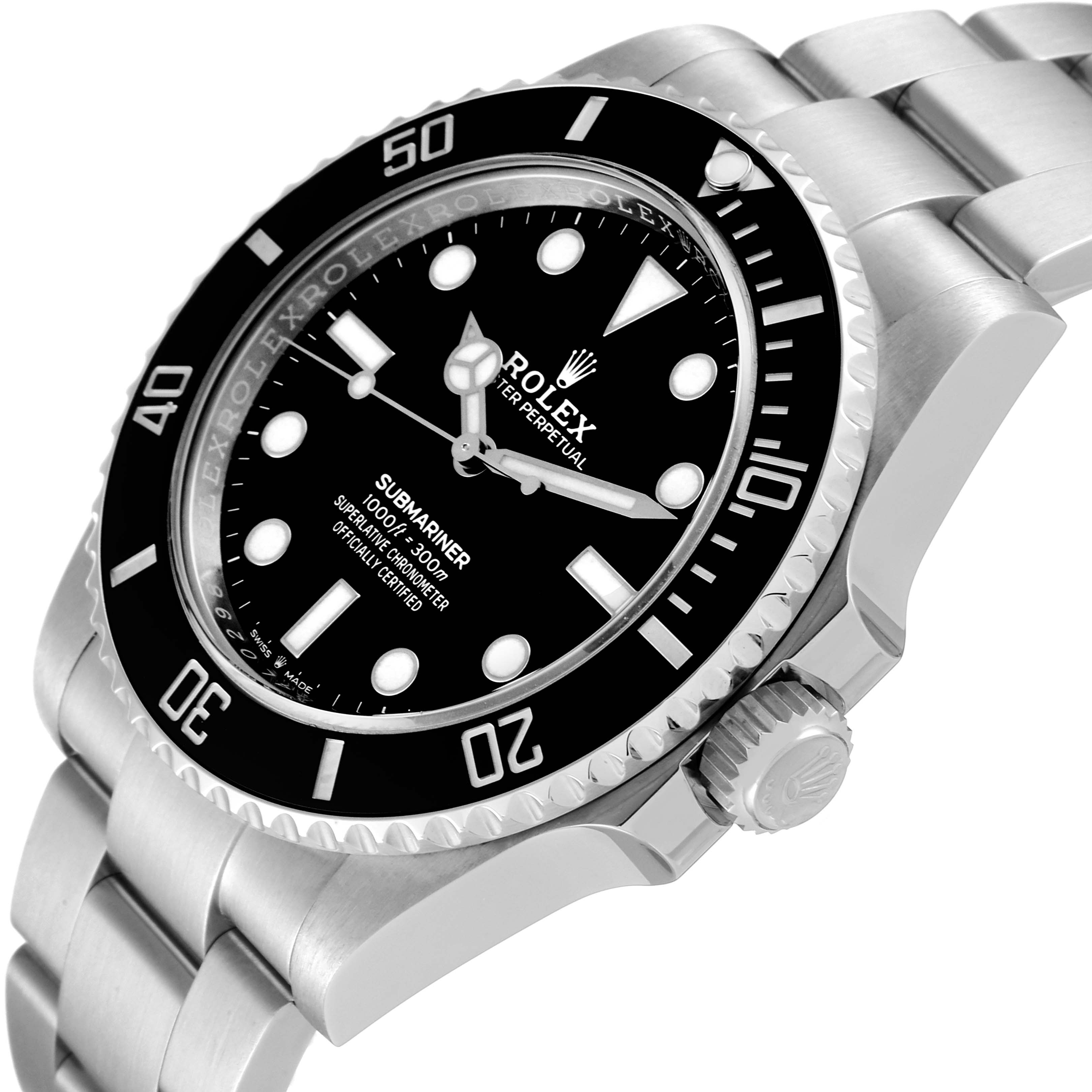 This image shows a Rolex Submariner 124060 Men
s Stainless Steel Black Dial 124060 Men
s Stainless Steel Black Dial watch at a slight side angle, highlighting the bezel, dial, and bracelet.