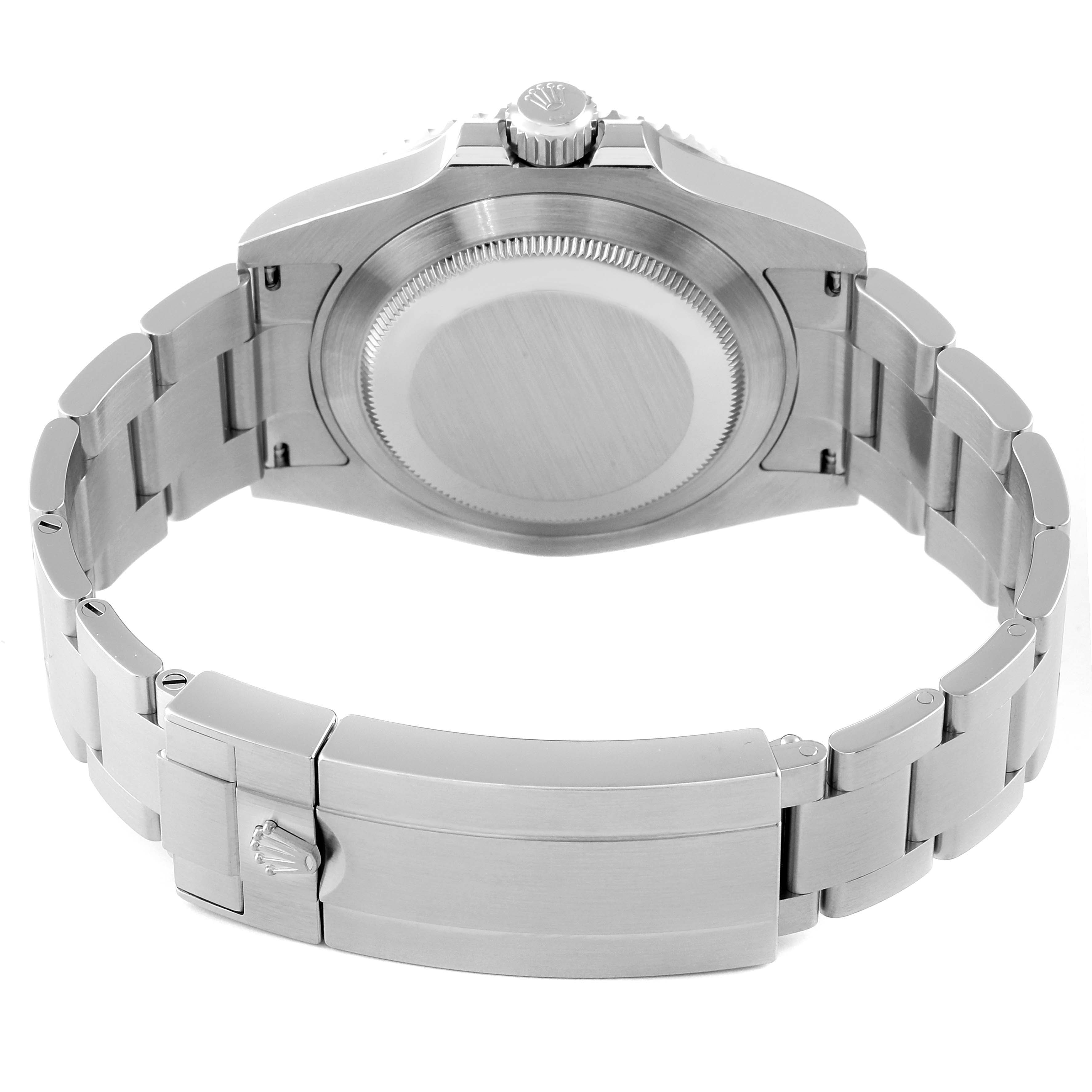 This image shows the back view of a Rolex Submariner 124060 Men
s Stainless Steel Black Dial 124060 Men
s Stainless Steel Black Dial watch, focusing on the case back and bracelet with clasp.