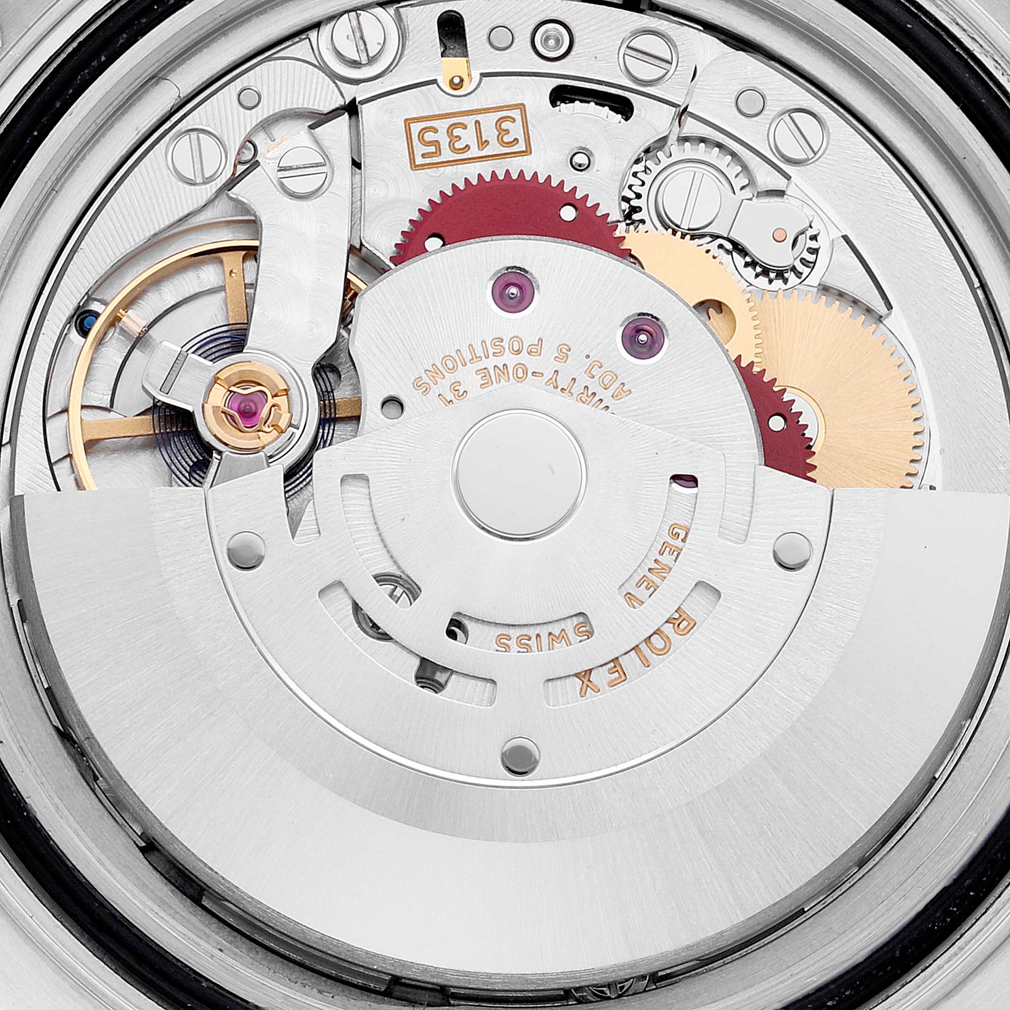 The image shows the intricate internal mechanism of a Rolex Yacht-Master 116622 Men's Stainless Steel Blue Dial 116622 Men's Stainless Steel Blue Dial watch from a top-down angle.