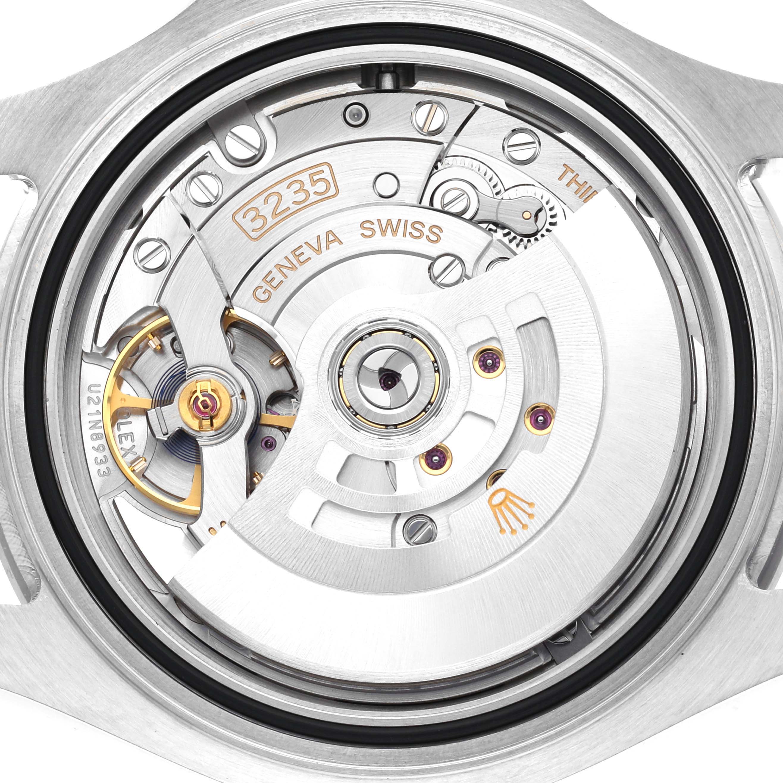 The image shows the movement mechanism of a Rolex Yacht-Master 126622 Men's Stainless Steel Grey Dial 126622 Men's Stainless Steel Grey Dial, focusing on the 3235 caliber components from a top-down view.