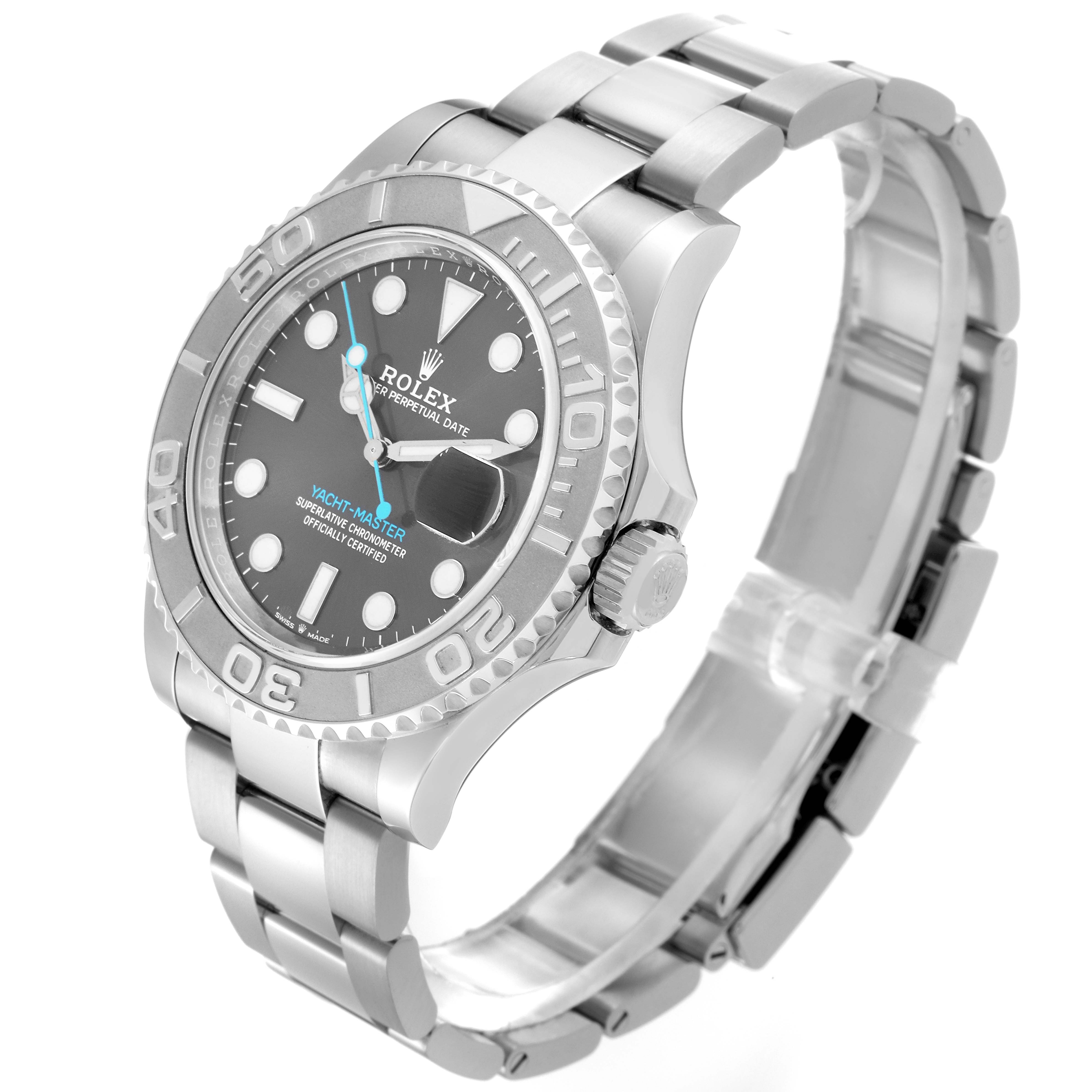 The Rolex Yacht-Master 126622 Men's Stainless Steel Grey Dial 126622 Men's Stainless Steel Grey Dial watch is shown at a three-quarter angle, displaying the face, bezel, crown, and bracelet.