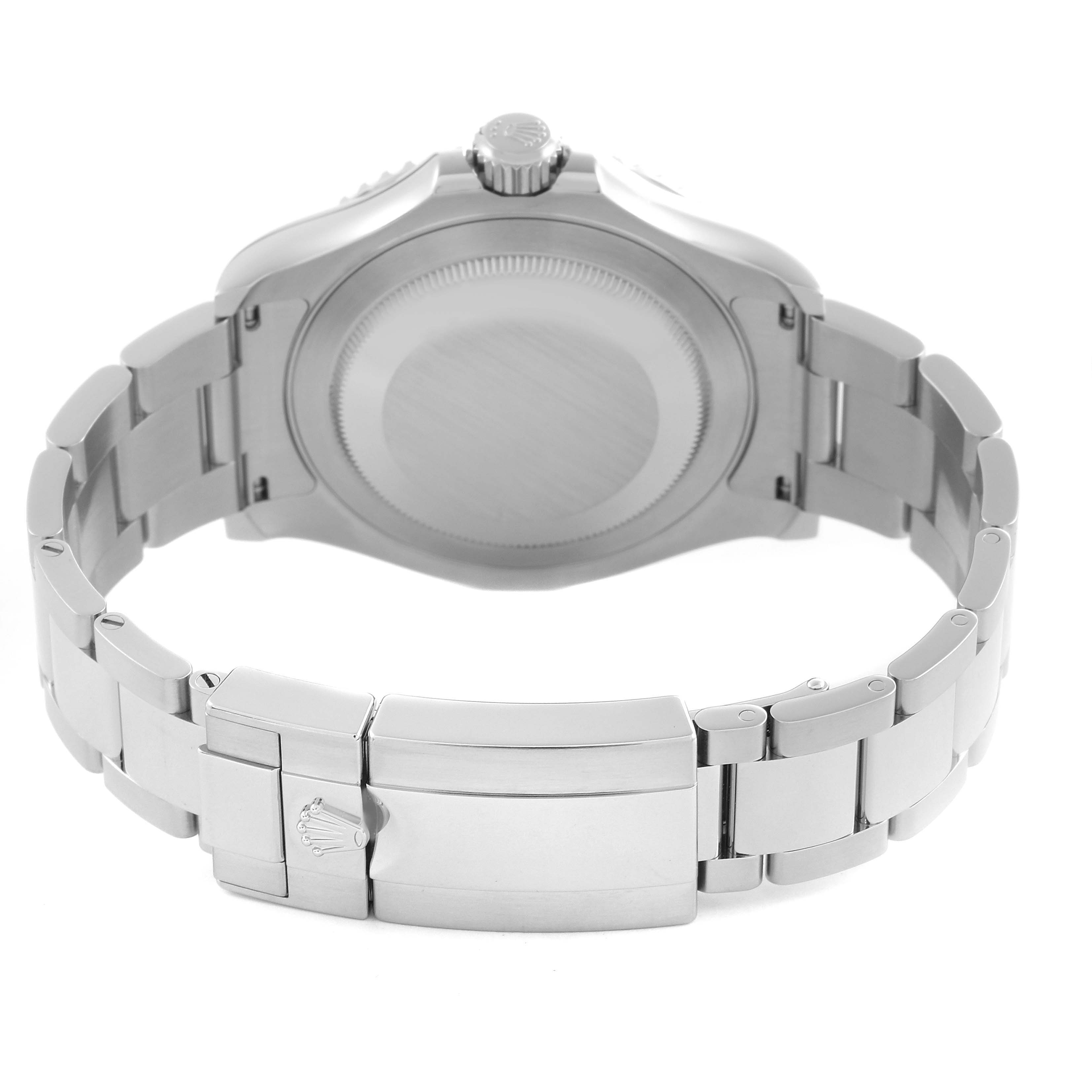 The image shows the back view of a Rolex Yacht-Master 126622 Men's Stainless Steel Grey Dial 126622 Men's Stainless Steel Grey Dial, highlighting its clasp, bracelet, and case back.