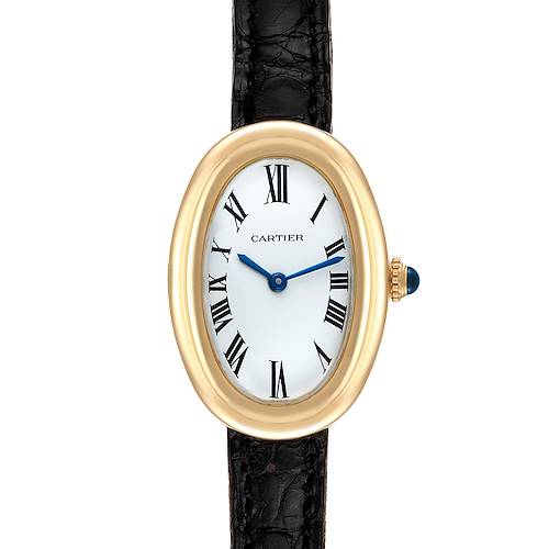 Photo of Cartier Baignoire White Dial Black Strap Yellow Gold Ladies Watch