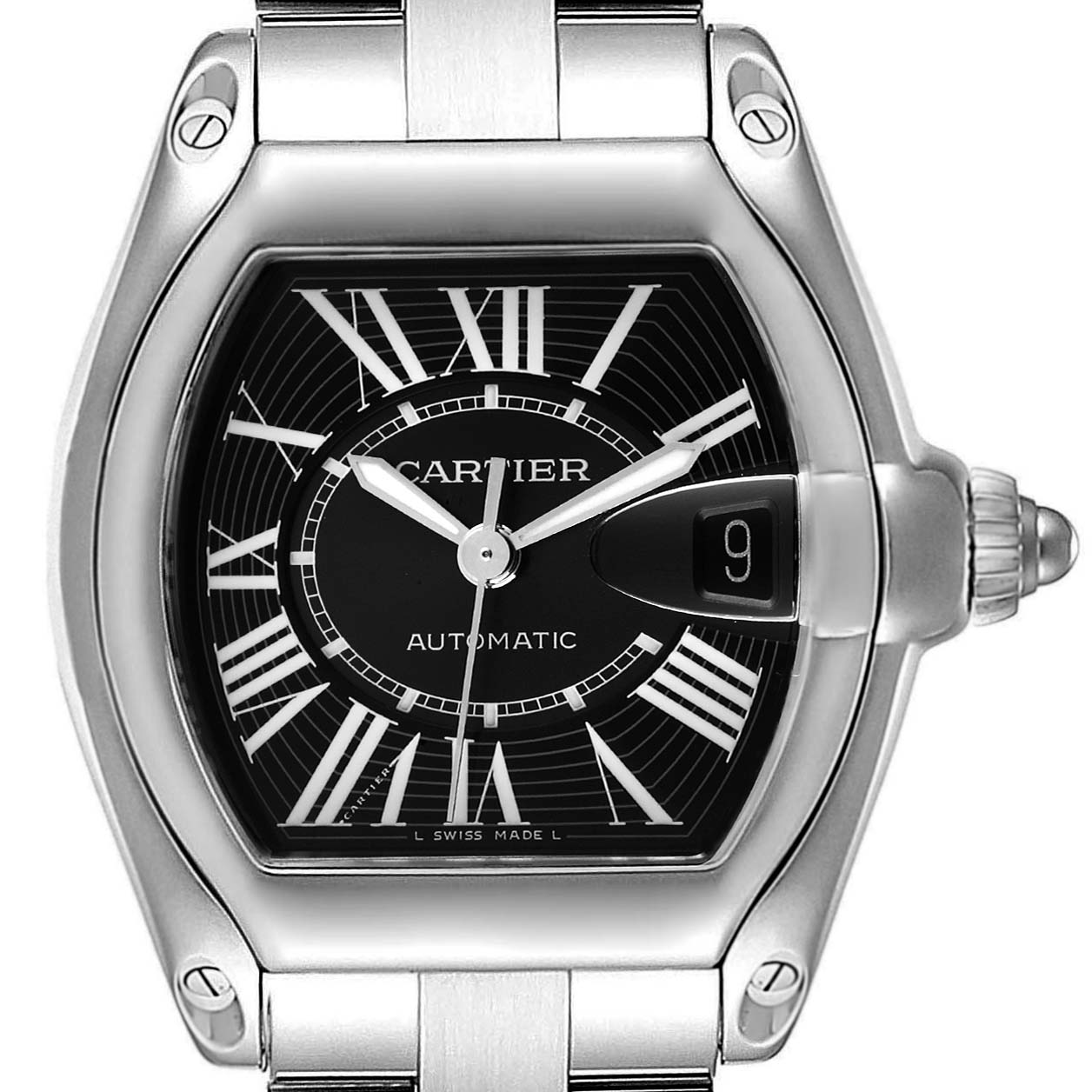 Cartier Roadster Black Dial Large Steel Mens Watch W62041V3 ...