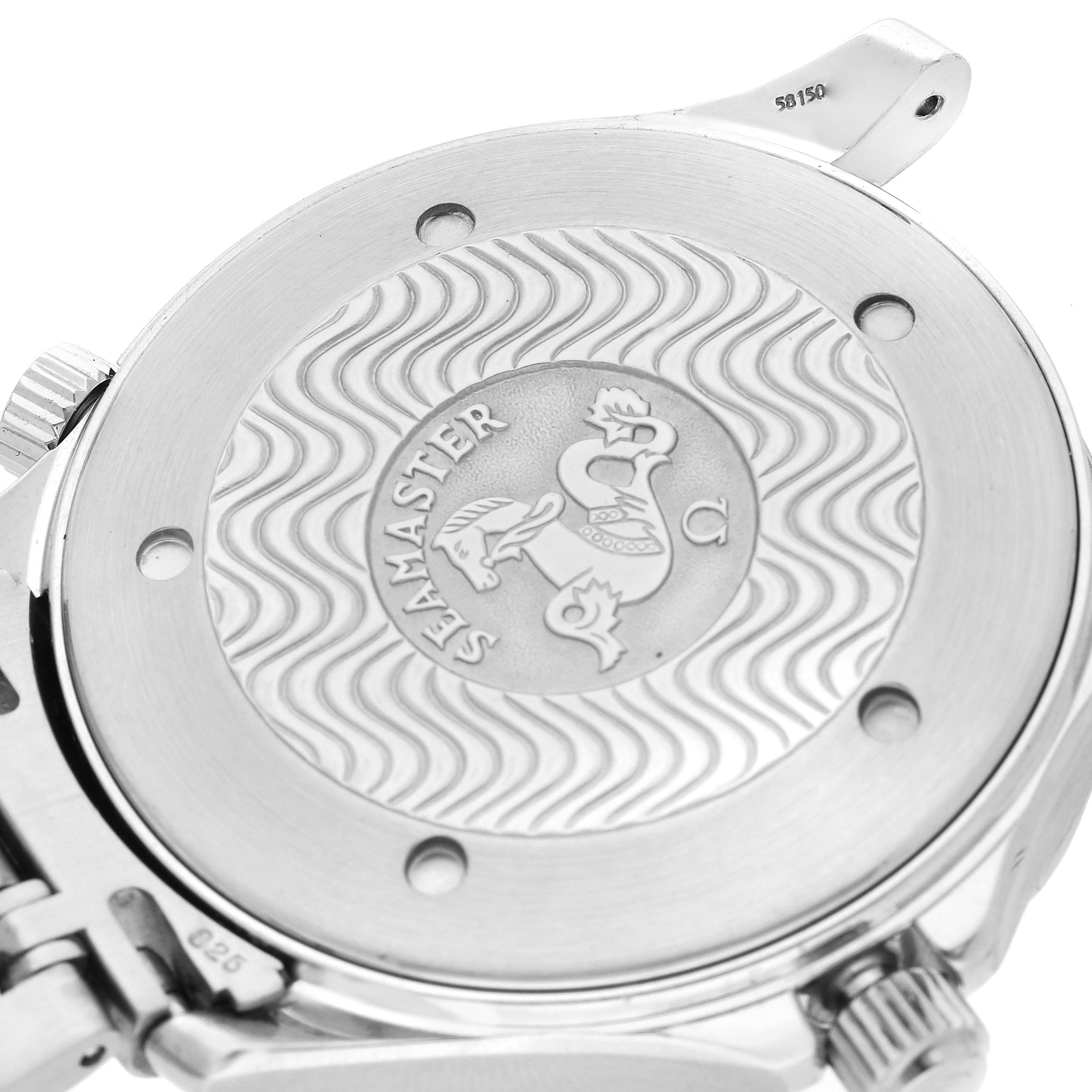 The image shows the back case of the Omega Seamaster 2541.80.00 Men's Stainless Steel Blue Dial 2541.80.00 Men's Stainless Steel Blue Dial watch, featuring the Seamaster logo.