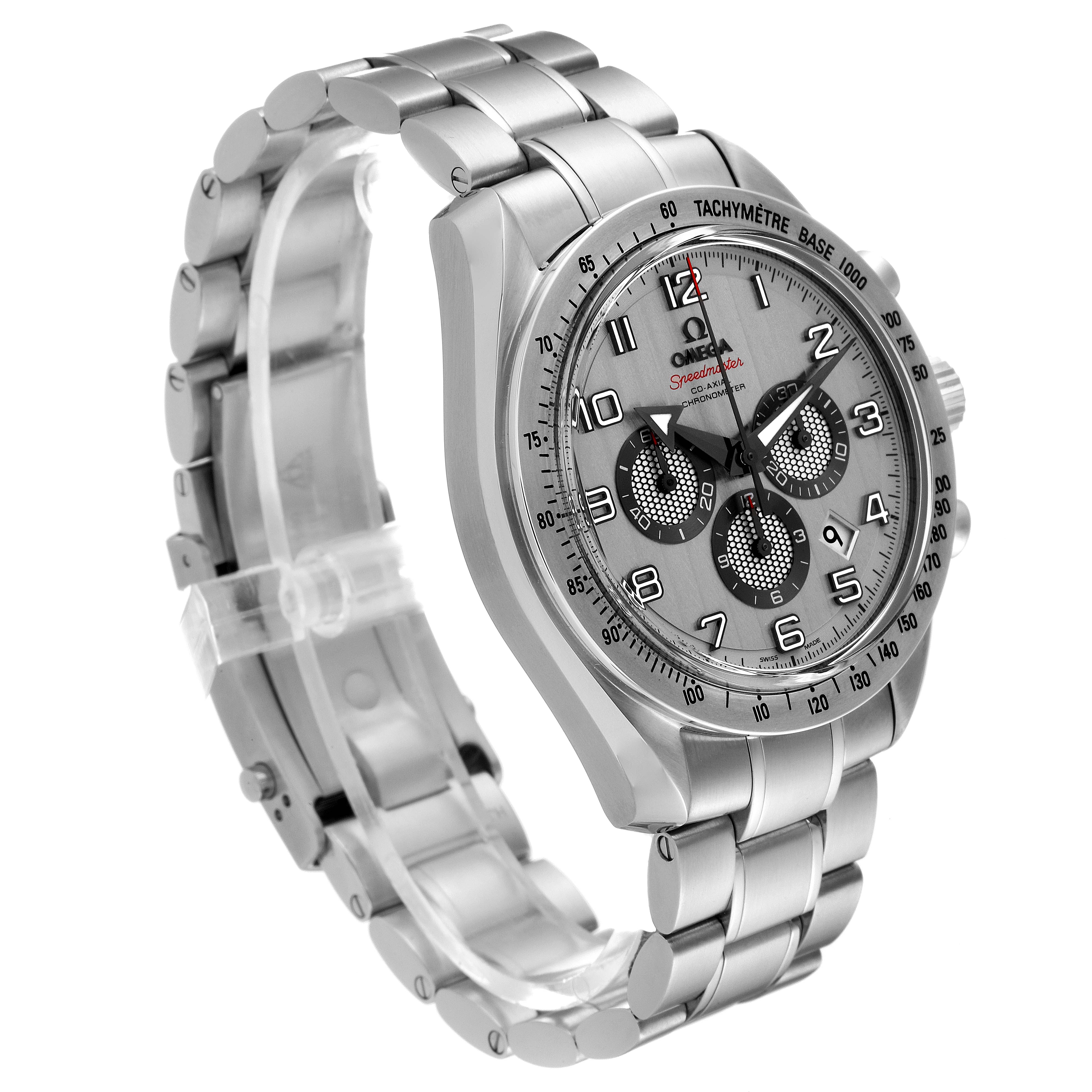 The Omega Speedmaster 321.10.44.50.02.001 Men
s Stainless Steel Silver Dial 321.10.44.50.02.001 Men
s Stainless Steel Silver Dial watch is shown at a three-quarter angle displaying its face, bezel, and bracelet.