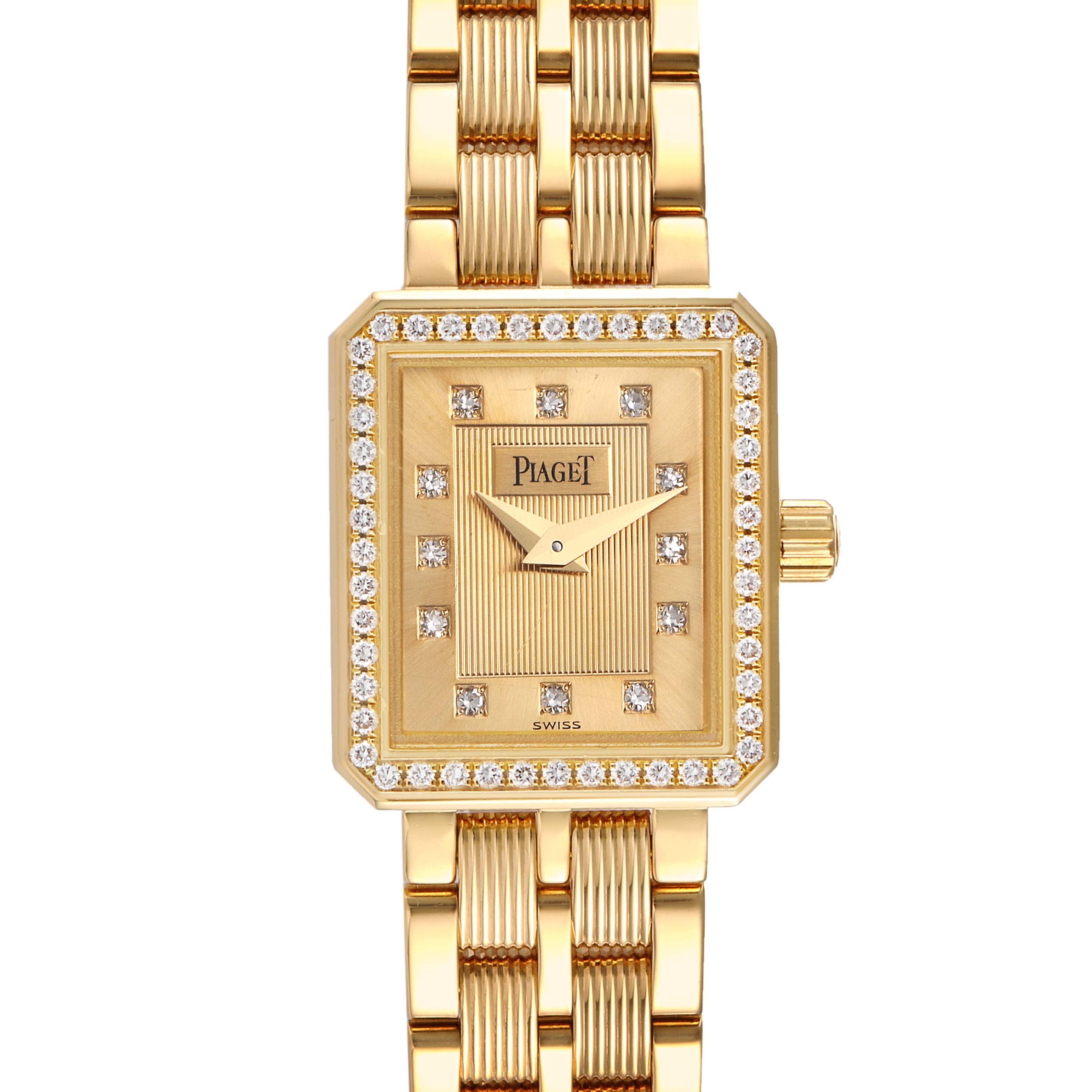 The image shows the front view of a Piaget 5355 M601D Women's Yellow Gold Champagne Dial 5355 M601D Women's Yellow Gold Champagne Dial 18K Yellow Gold Diamond Ladies Watch, model M601D.