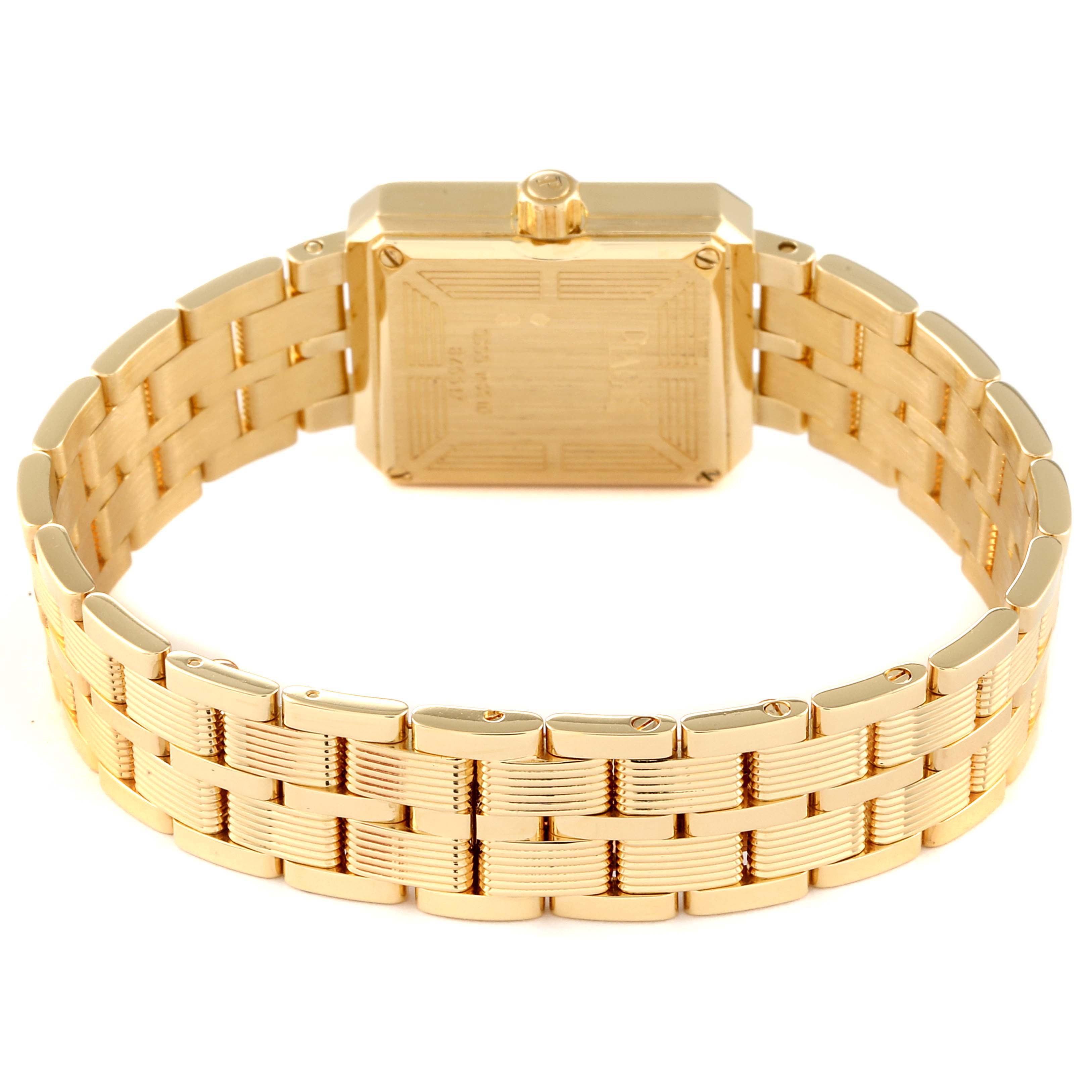 The image shows the back and bracelet of the Piaget 5355 M601D Women's Yellow Gold Champagne Dial 5355 M601D Women's Yellow Gold Champagne Dial 18K Yellow Gold Diamond Ladies Watch M601D model.