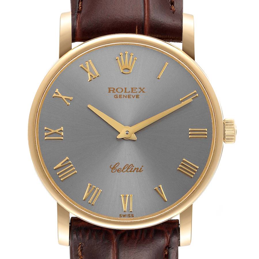 Rolex Cellini Classic 18K Yellow Gold Slate Roman Dial Watch 5115 SwissWatchExpo