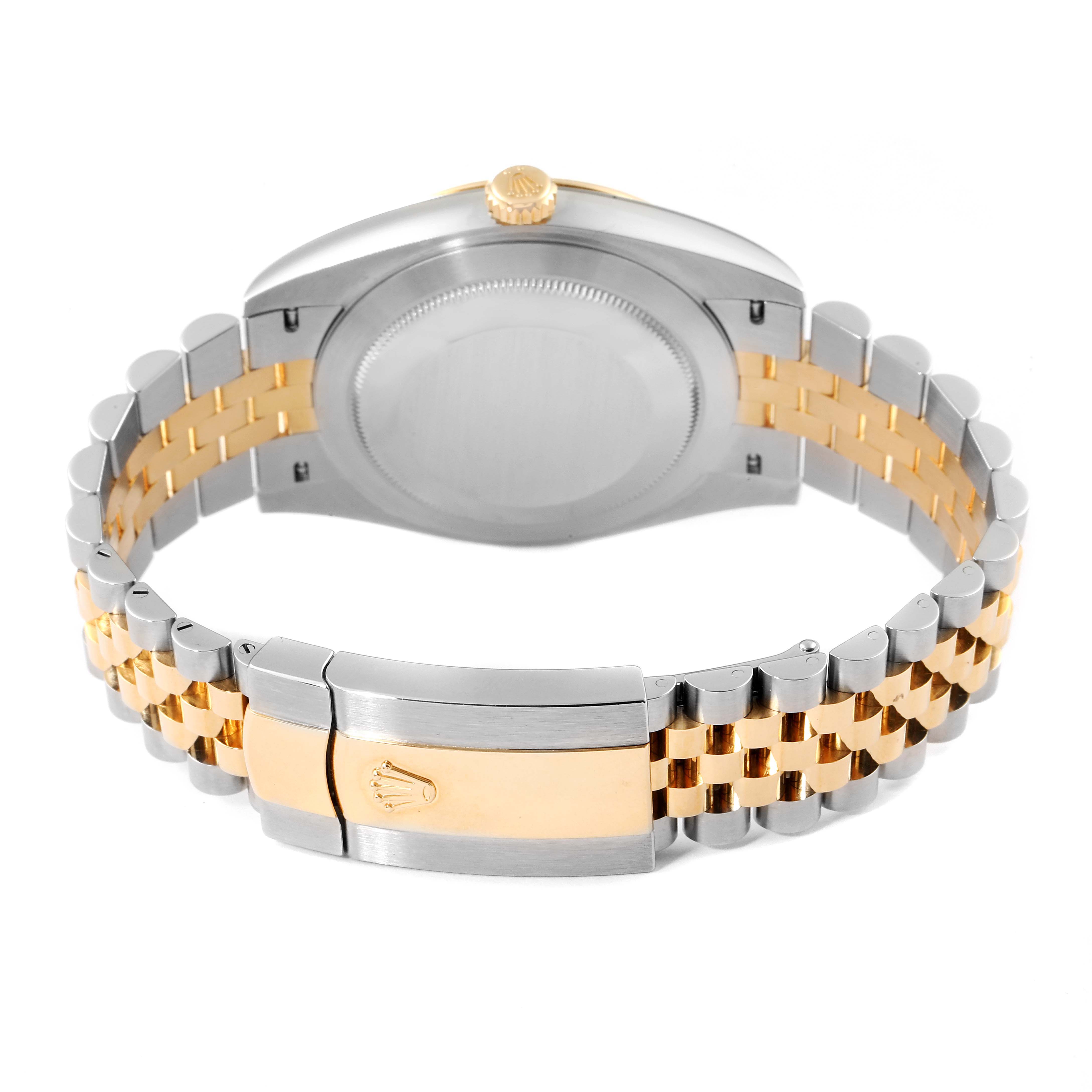 The image shows the back side and bracelet of a Rolex Datejust 41 126333 Men's Steel and Gold (two tone) Black Dial 126333 Men's Steel and Gold (two tone) Black Dial watch.