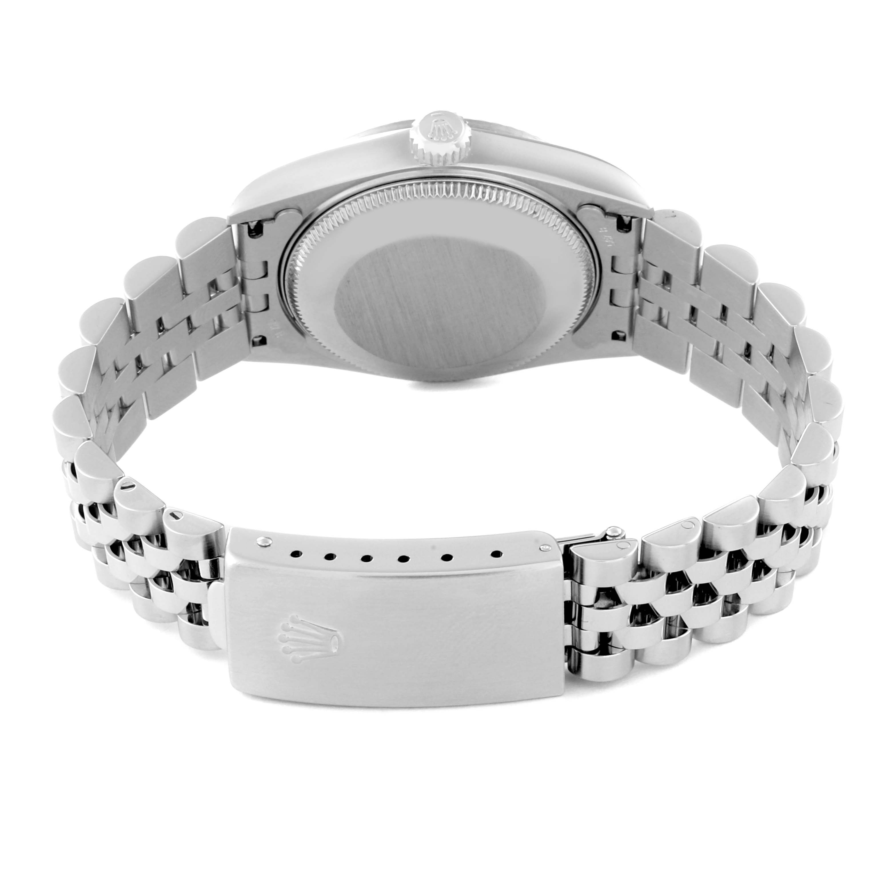 This image shows the back view of the Rolex Mid-Size 78274 Women's Stainless Steel Mother of Pearl Dial 78274 Women's Stainless Steel Mother of Pearl Dial watch, prominently displaying the case back and clasp.