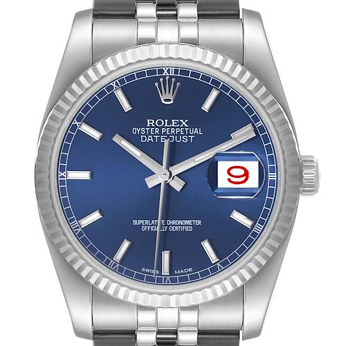 Photo of Rolex Datejust Steel White Gold Blue Dial Mens Watch 116234