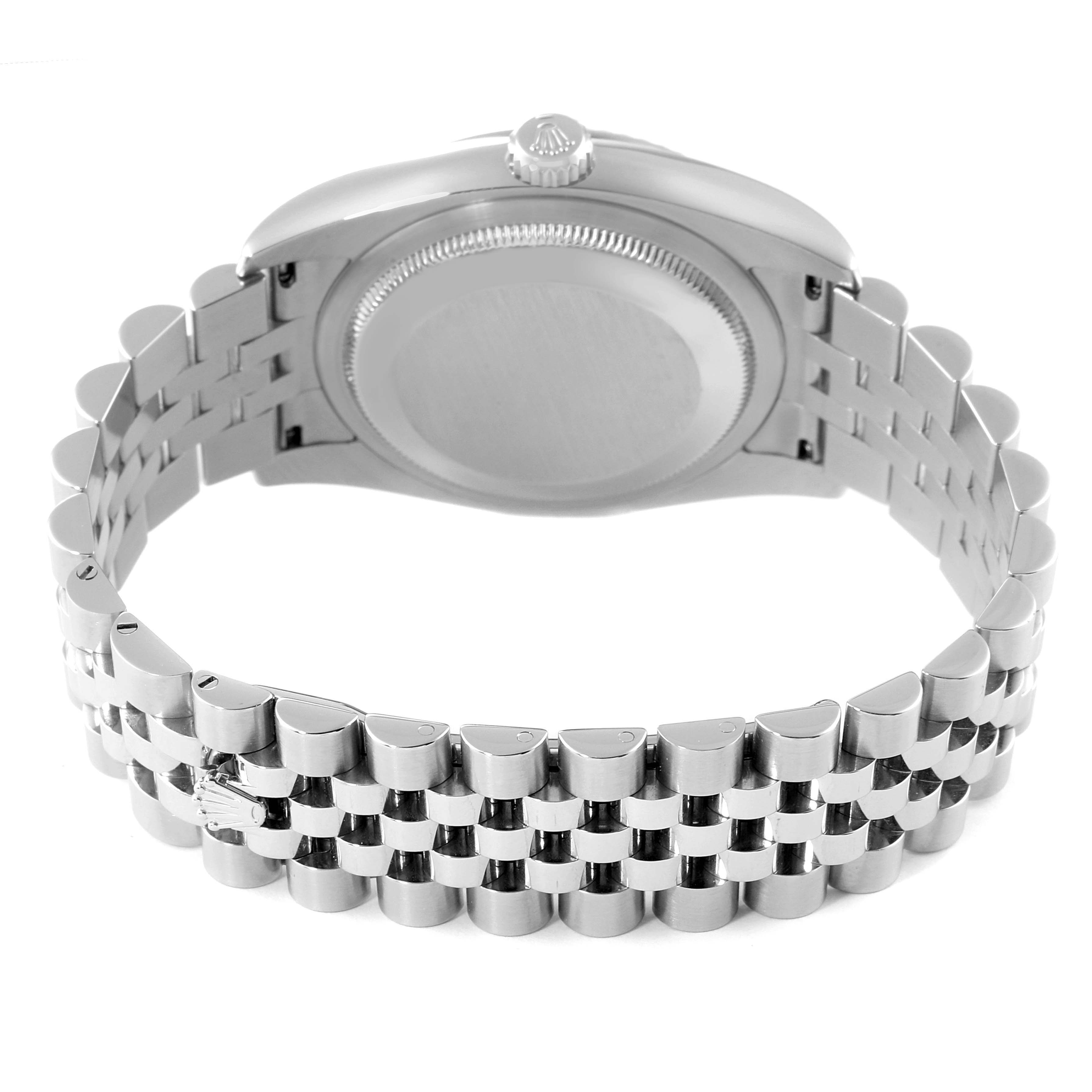 This image shows the back view of a Rolex Datejust 116234 Men's Stainless Steel Blue Dial 116234 Men's Stainless Steel Blue Dial watch, highlighting the case back and the bracelet.