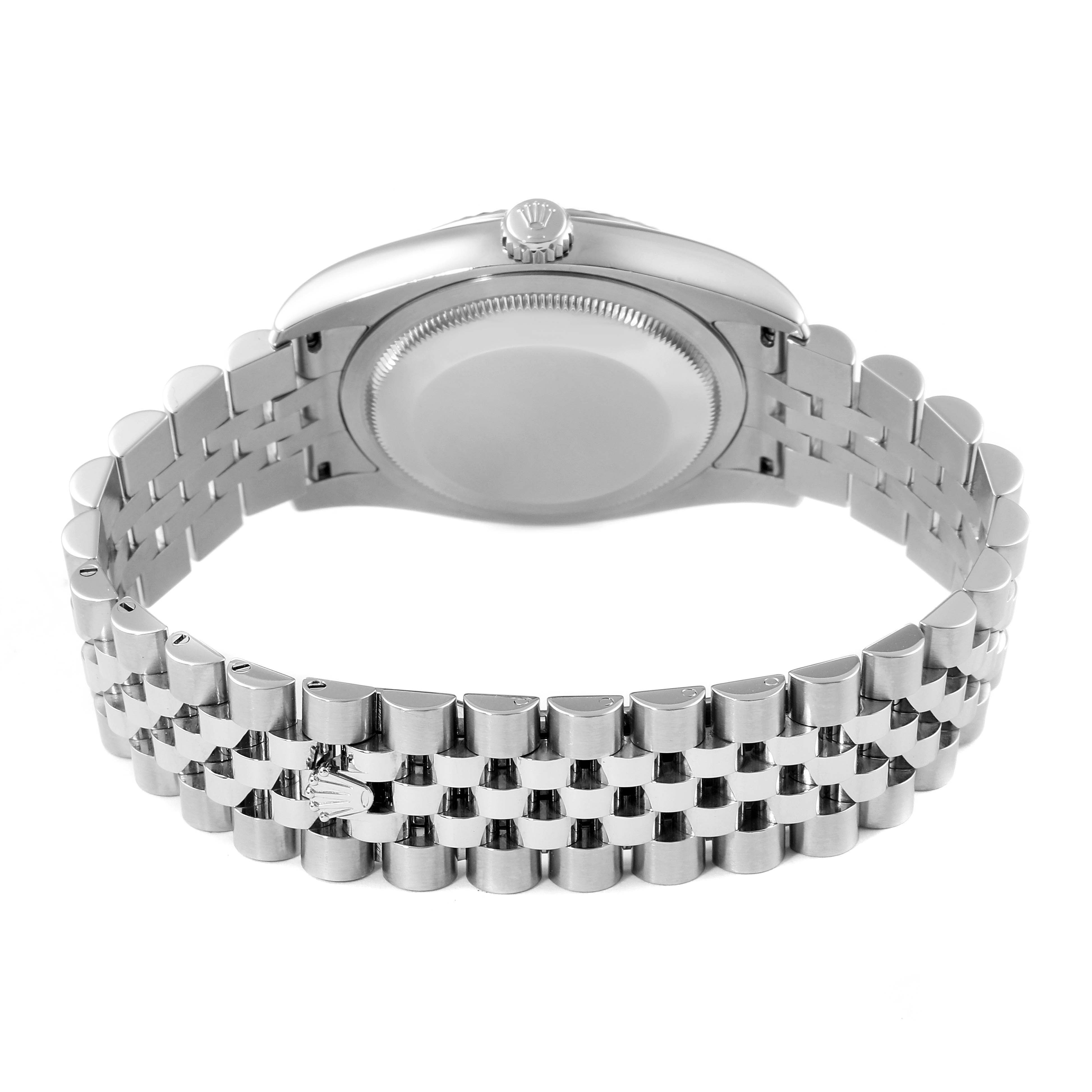 The image shows the back view of a Rolex Datejust 116234 Men's Stainless Steel Silver Dial 116234 Men's Stainless Steel Silver Dial watch, highlighting the case back and Jubilee bracelet.