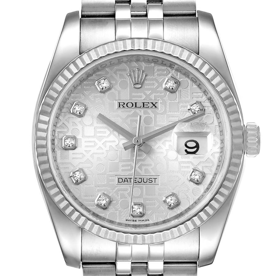 Rolex Datejust Steel White Gold Jubilee Diamond Dial Watch 116234 Box Card SwissWatchExpo