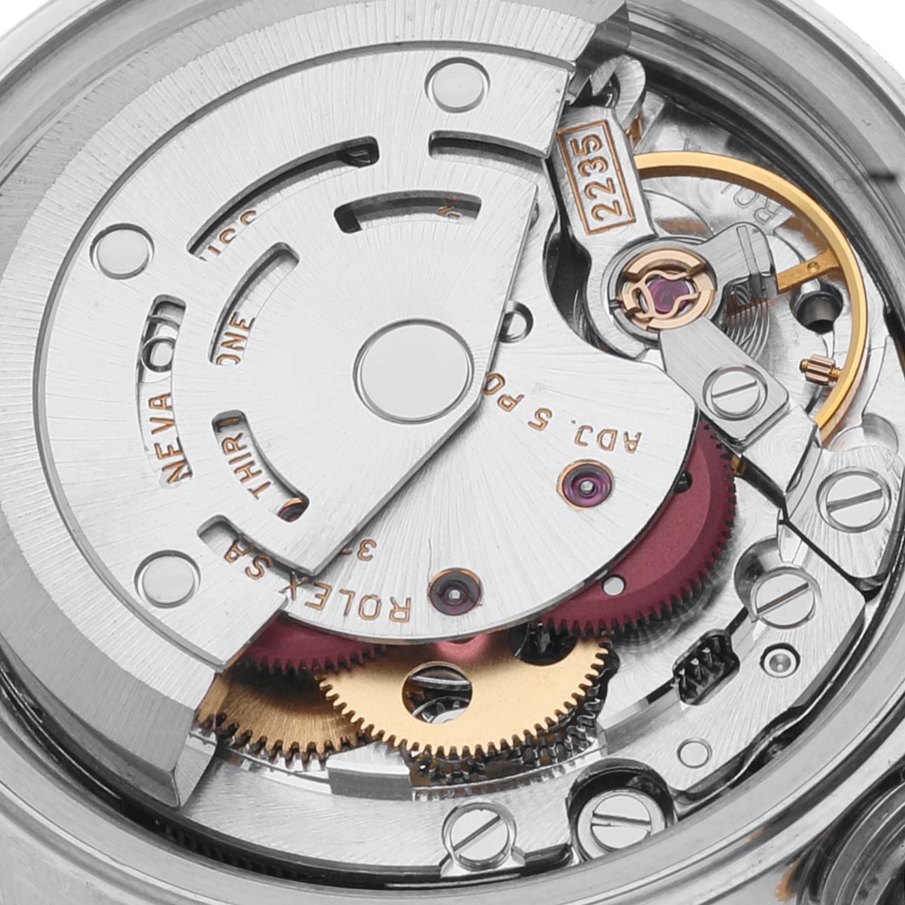 The image shows a close-up of the internal mechanism and components of a Rolex Datejust 79173 Women's Steel and Gold (two tone) Blue Dial 79173 Women's Steel and Gold (two tone) Blue Dial watch.