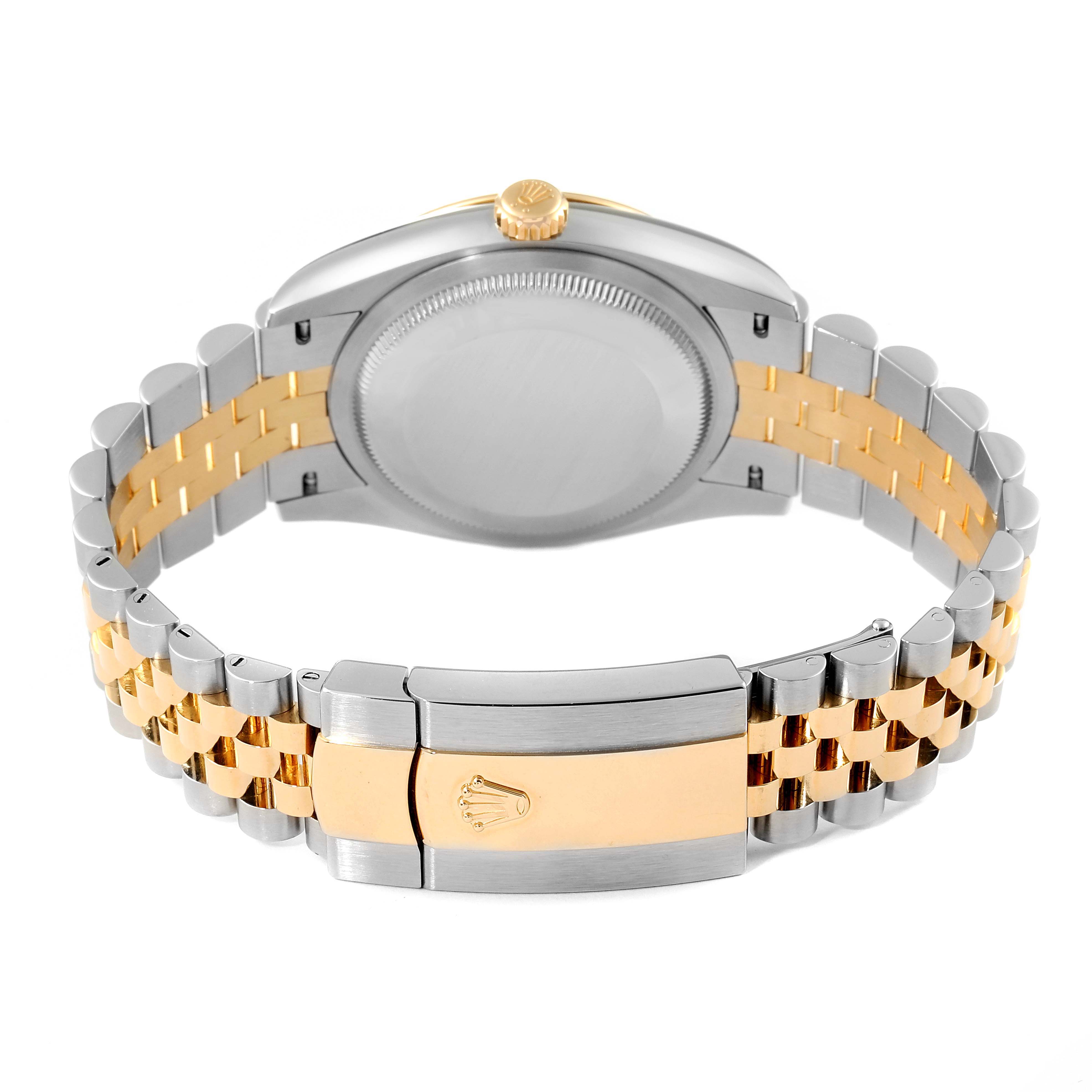 The image shows the back case and bracelet of a Rolex Datejust 126233 Men's Steel and Gold (two tone) Champagne Dial 126233 Men's Steel and Gold (two tone) Champagne Dial, focusing on the clasp and two-tone link design.