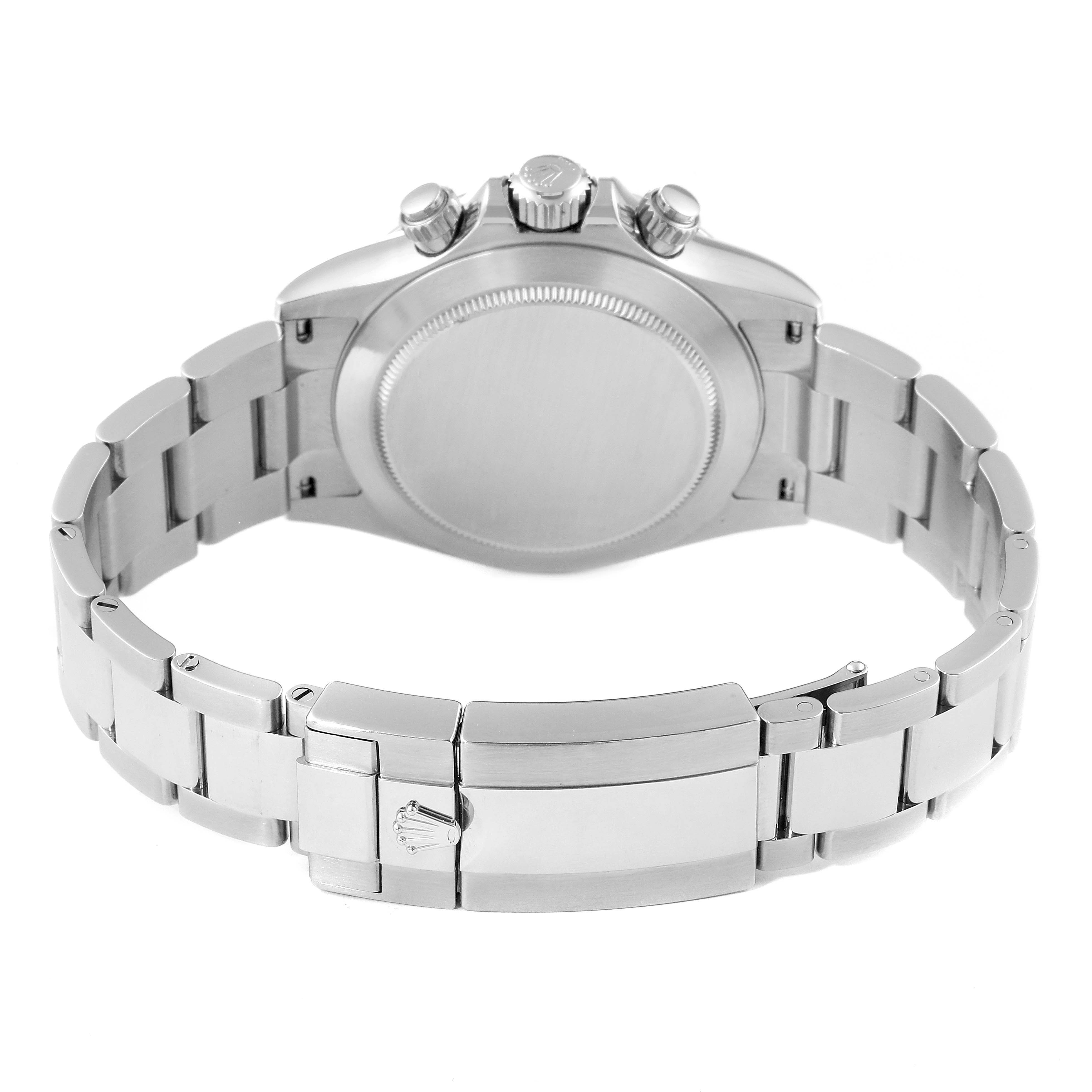 The image shows the back view of the Rolex Daytona 116520 Men's Stainless Steel White Dial 116520 Men's Stainless Steel White Dial watch, highlighting the case, clasp, and bracelet.