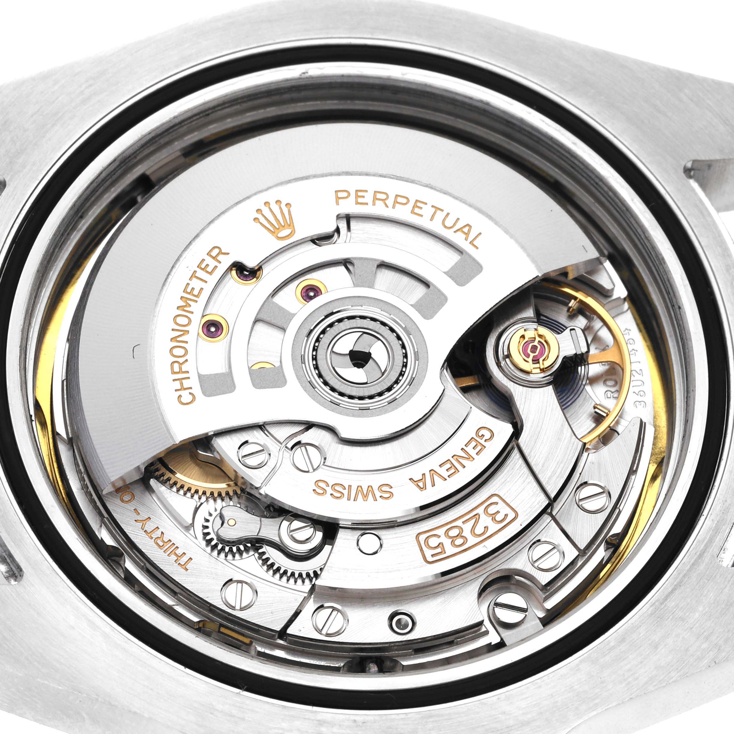 The image shows the detailed movement mechanism of a Rolex Explorer 226570 Men's Stainless Steel White Dial 226570 Men's Stainless Steel White Dial watch viewed from the back.