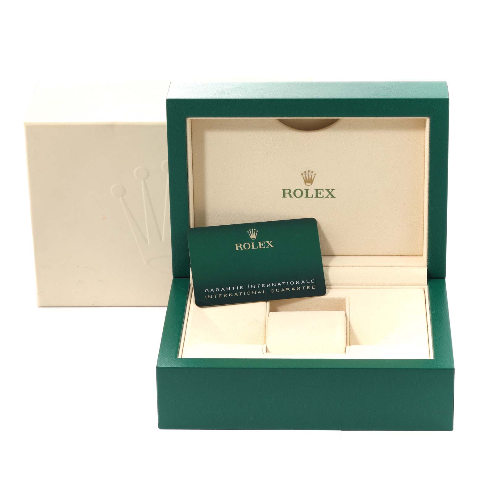 The image shows the open box and warranty card for a Rolex Explorer 226570 Men's Stainless Steel White Dial 226570 Men's Stainless Steel White Dial watch.
