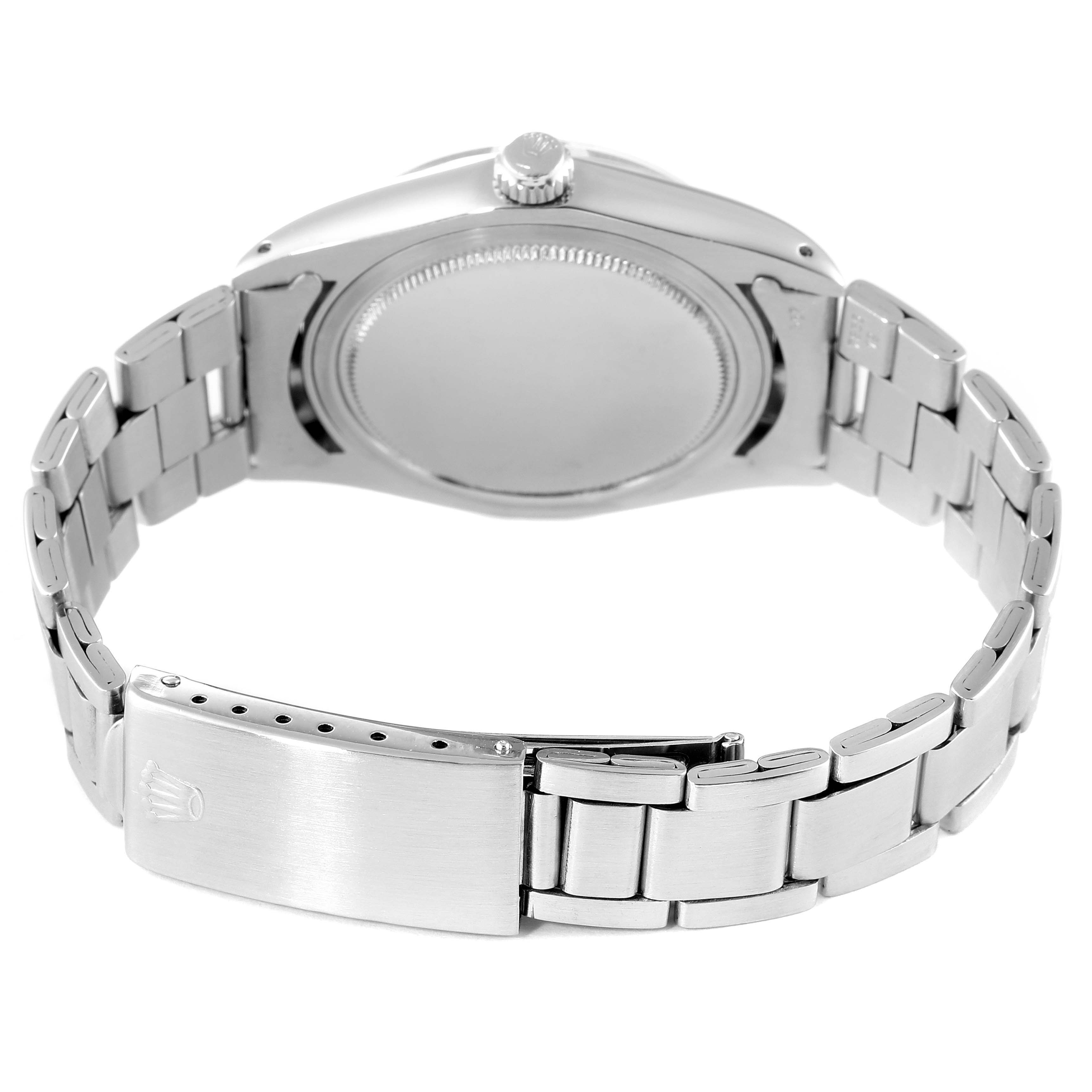 This image shows the back case and closed clasp of the Rolex Vintage Collection 6694 Men's Stainless Steel Black Dial 6694 Men's Stainless Steel Black Dial watch from a rear angle.