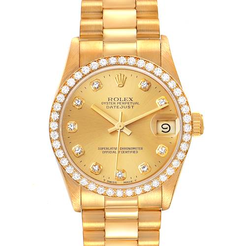 Photo of Rolex President Datejust 31 Midsize Yellow Gold Diamond Ladies Watch 68288