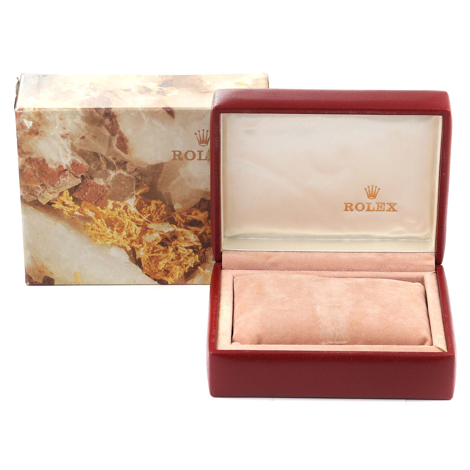 This image shows a Rolex President 69178 Women
s Yellow Gold Champagne Dial 69178 Women
s Yellow Gold Champagne Dial model watch box, including an outer box and open inner case.