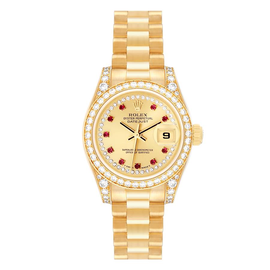 Rolex President Datejust Yellow Gold String Diamond Ruby Ladies Watch 179158 SwissWatchExpo