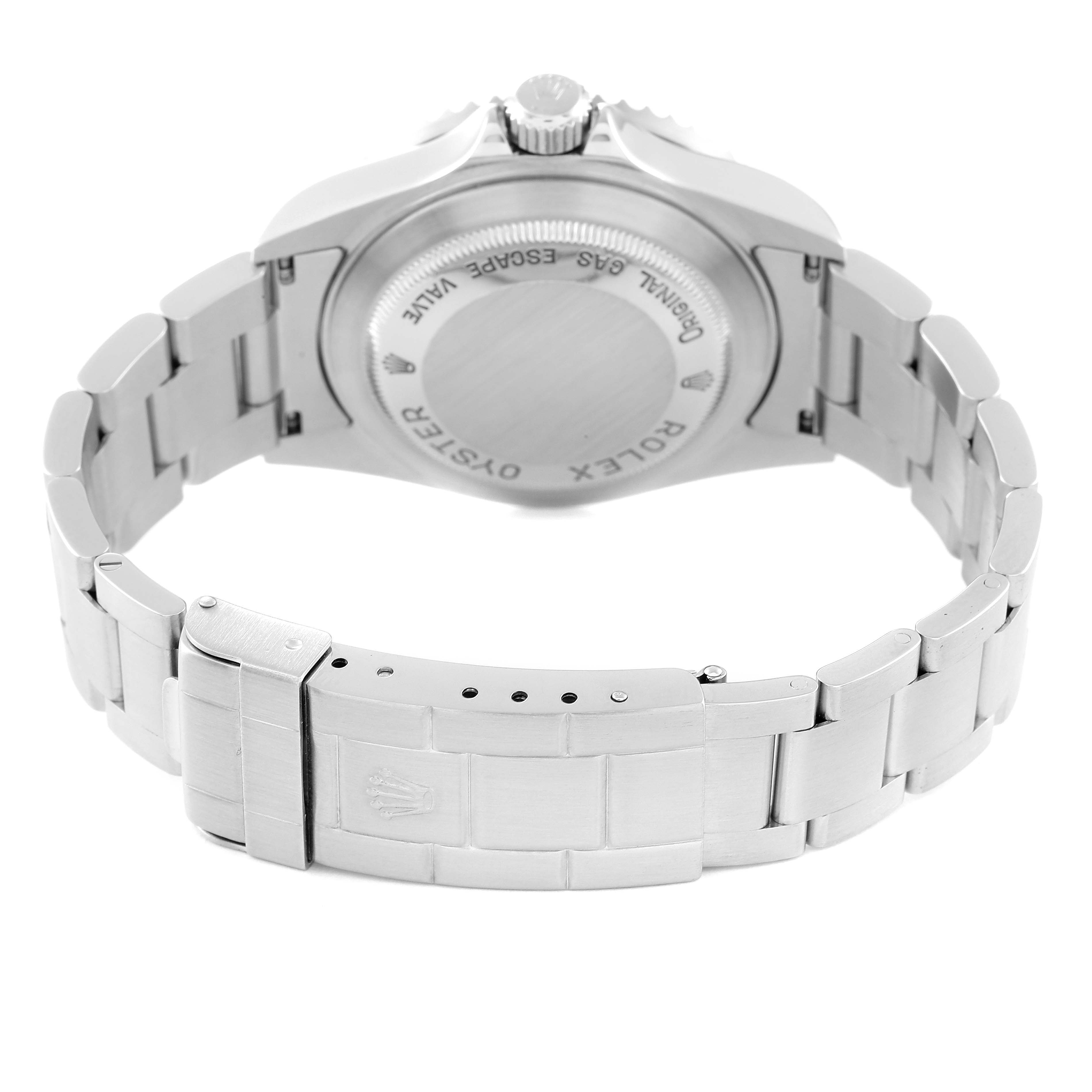 This image shows the back and bracelet of a Rolex Sea-Dweller 16600 Men
s Stainless Steel Black Dial 16600 Men
s Stainless Steel Black Dial watch, highlighting the case back and clasp.